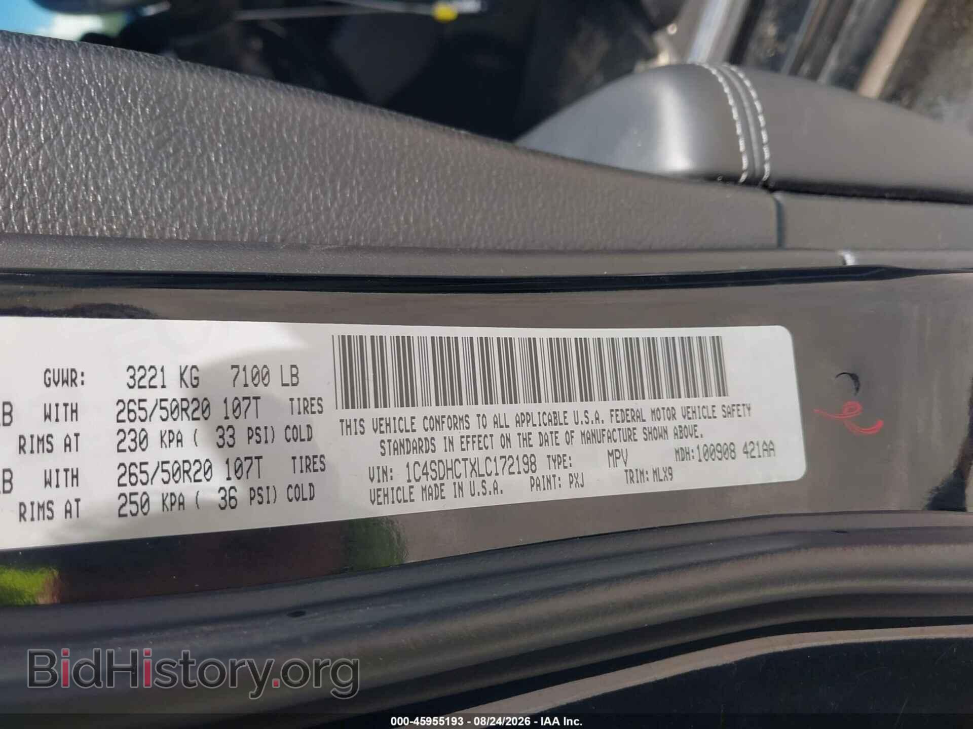 2020 DODGE DURANGO - VIN: 1C4SDHCTXLC172198 - Фото 9