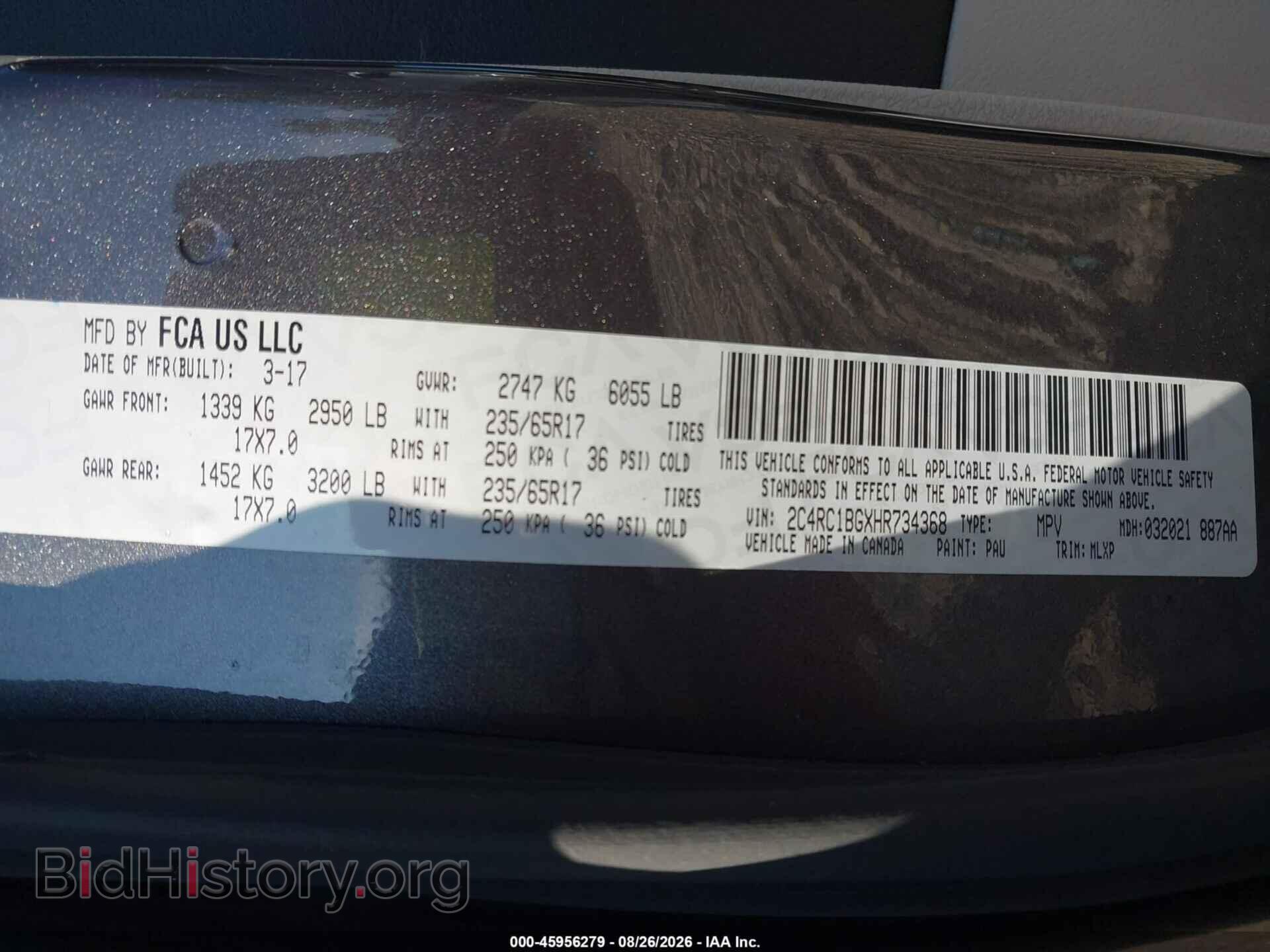 2017 CHRYSLER PACIFICA - VIN: 2C4RC1BGXHR734368 - Фото 9