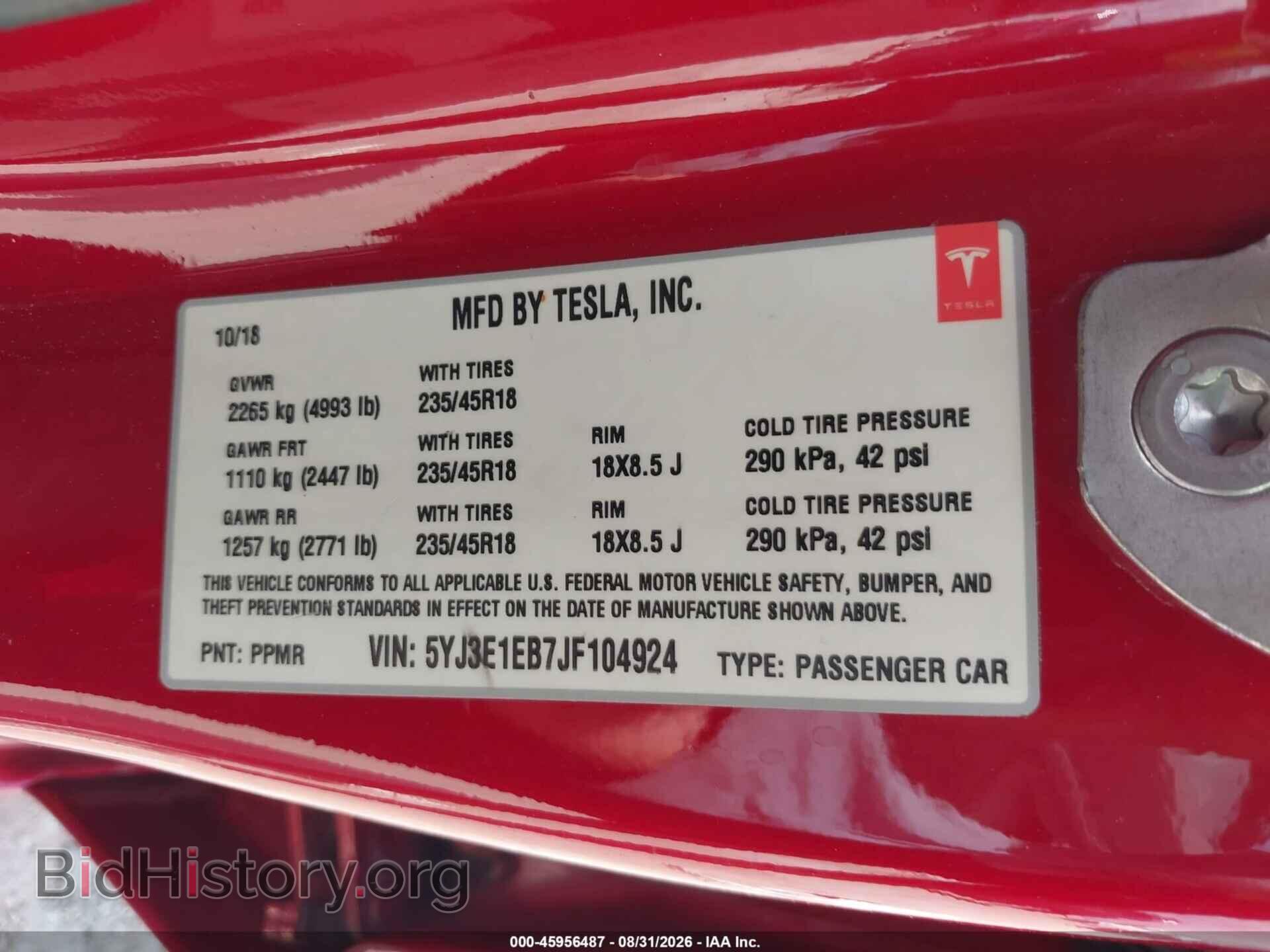 2018 TESLA MODEL 3 - VIN: 5YJ3E1EB7JF104924 - Фото 9