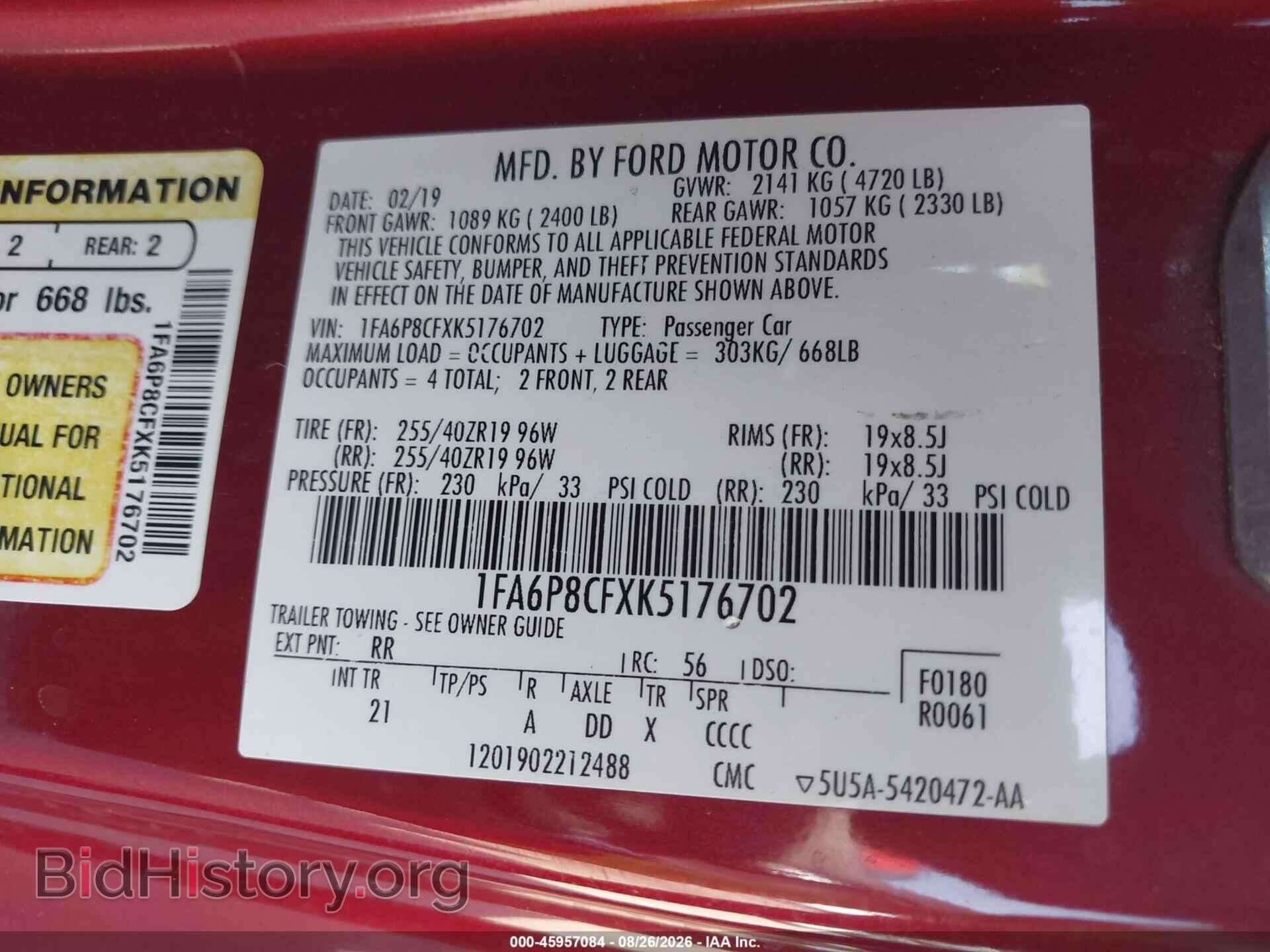 2019 FORD MUSTANG - VIN: 1FA6P8CFXK5176702 - Фото 9