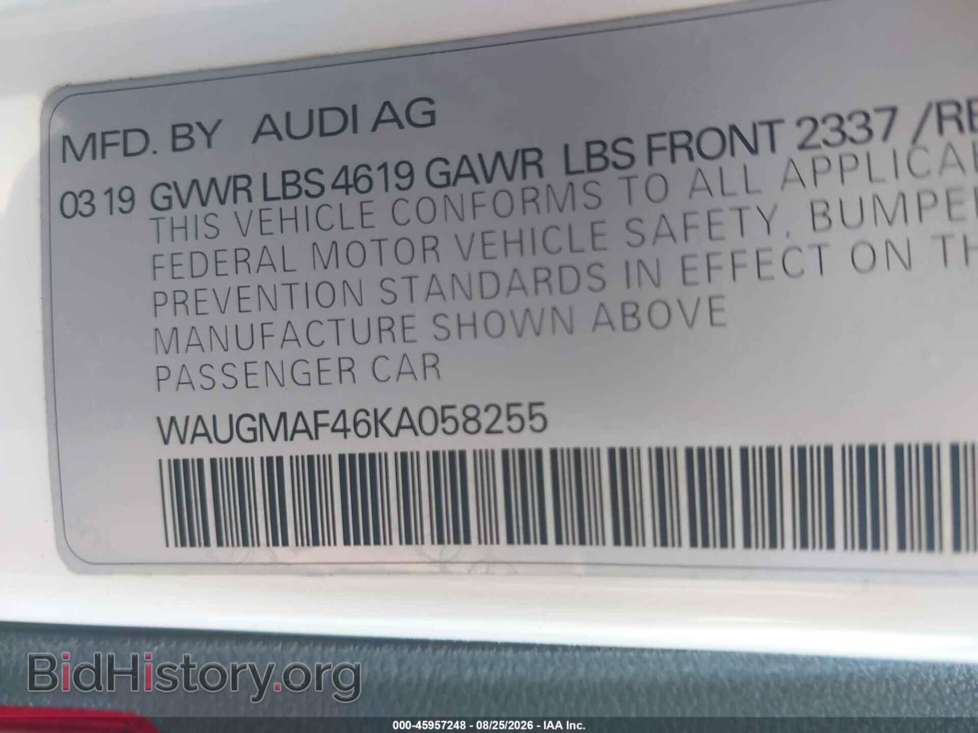 2019 AUDI A4 - VIN: WAUGMAF46KA058255 - Photo 9