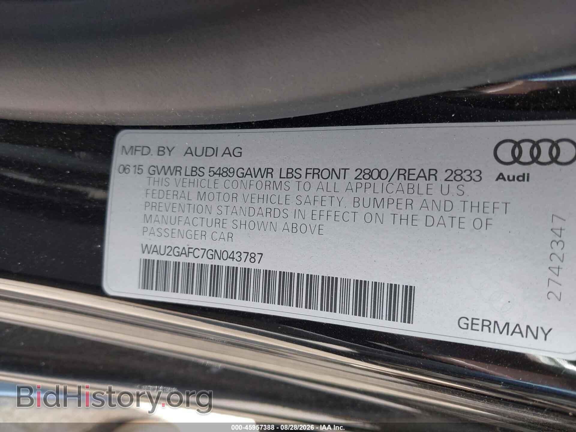 2016 AUDI A7 - VIN: WAU2GAFC7GN043787 - Фото 9
