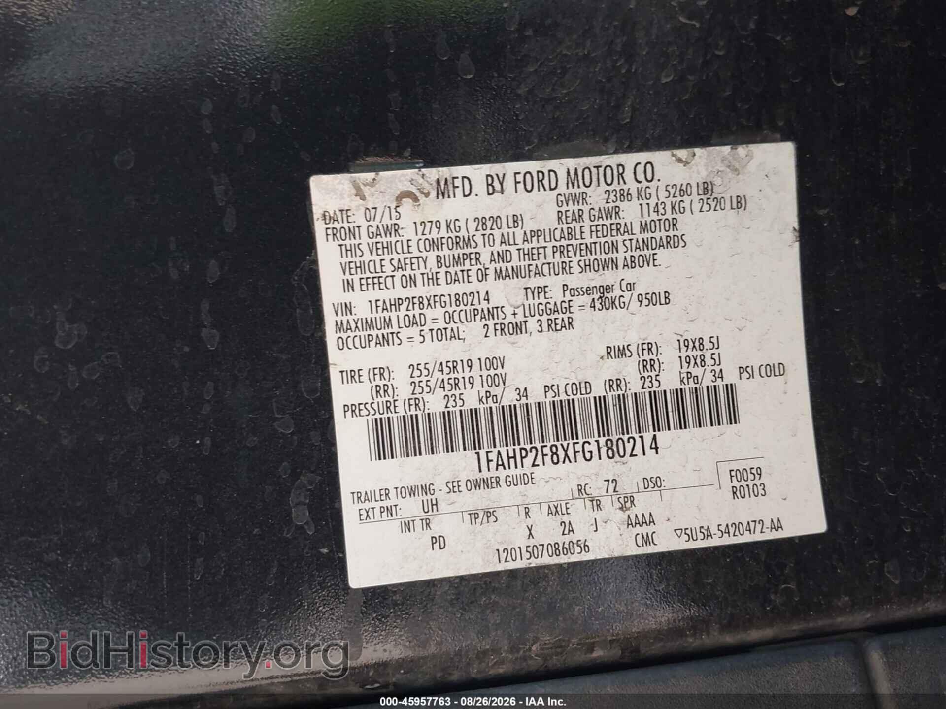 2015 FORD TAURUS - VIN: 1FAHP2F8XFG180214 - Фото 9