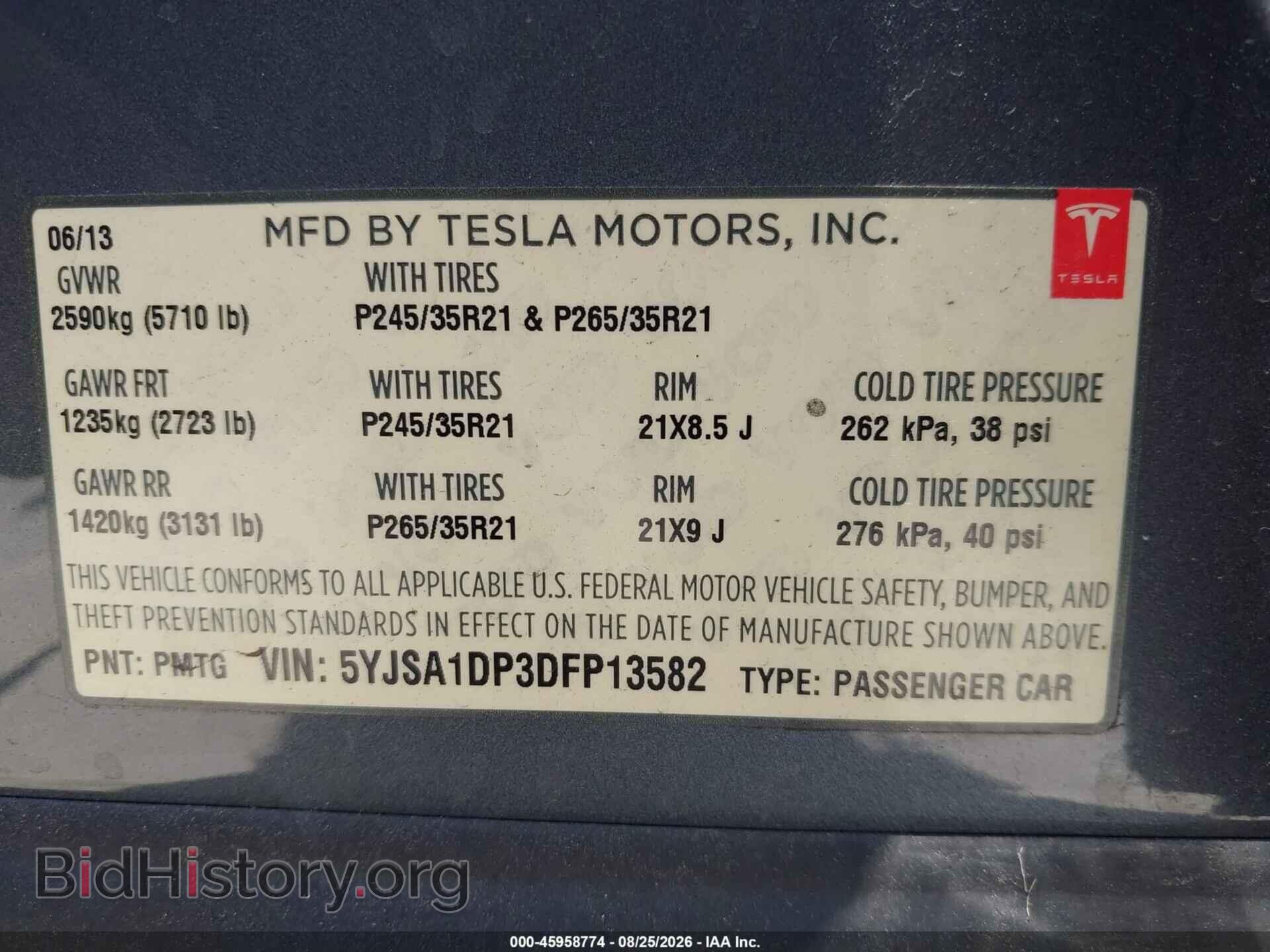 2013 TESLA MODEL S - VIN: 5YJSA1DP3DFP13582 - Photo 9