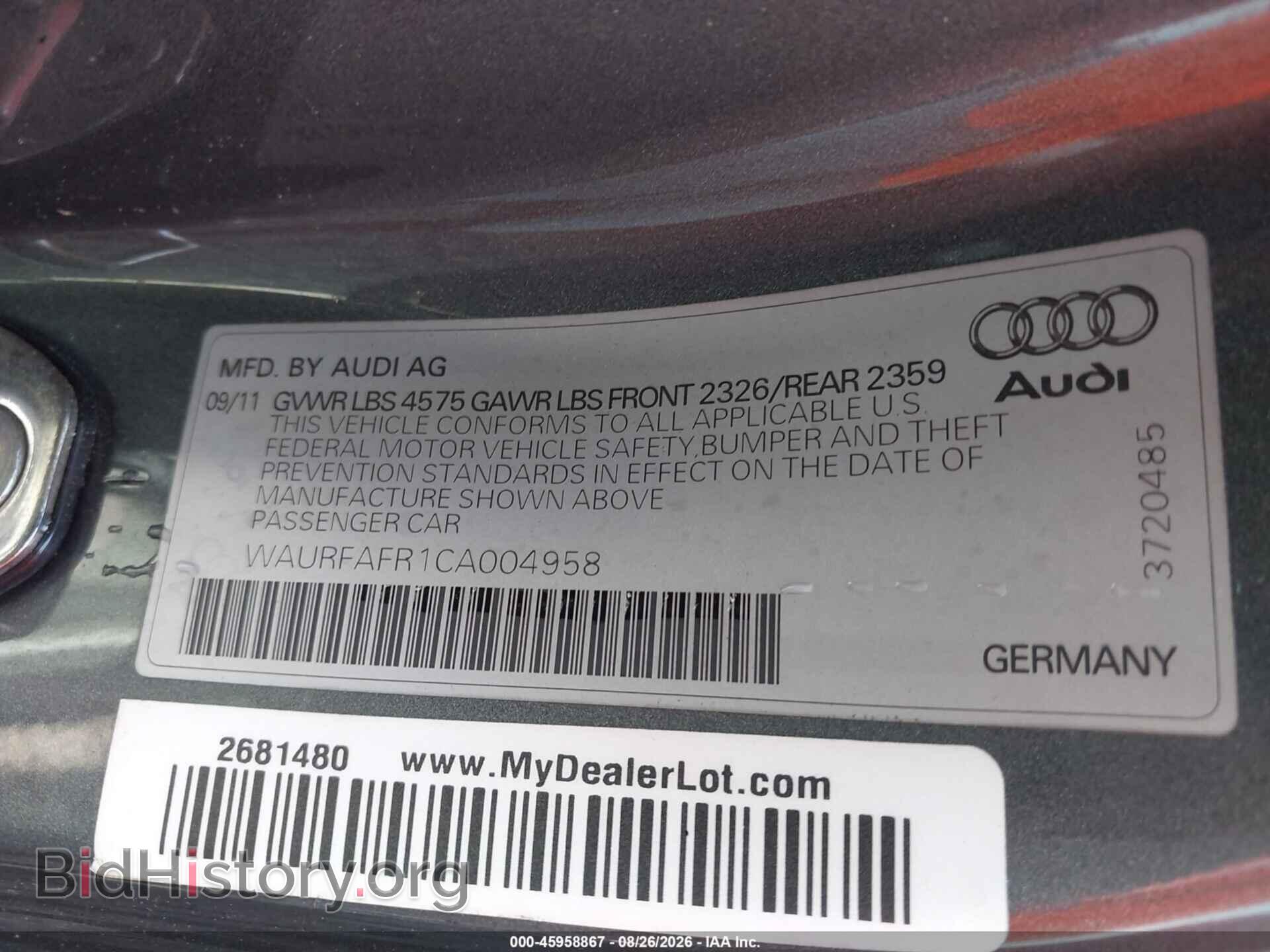 2012 AUDI A5 - VIN: WAURFAFR1CA004958 - Photo 9