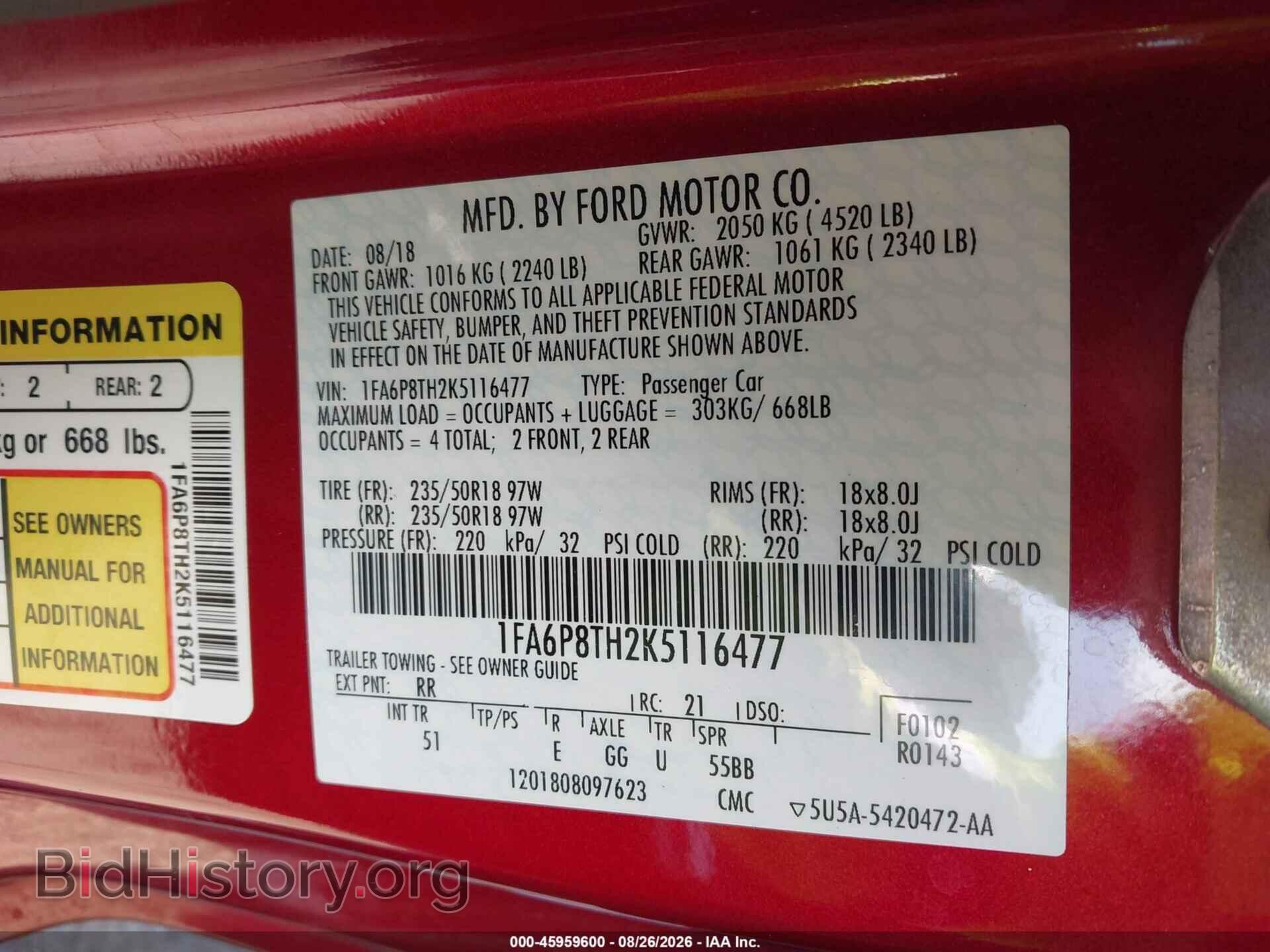2019 FORD MUSTANG - VIN: 1FA6P8TH2K5116477 - Фото 9