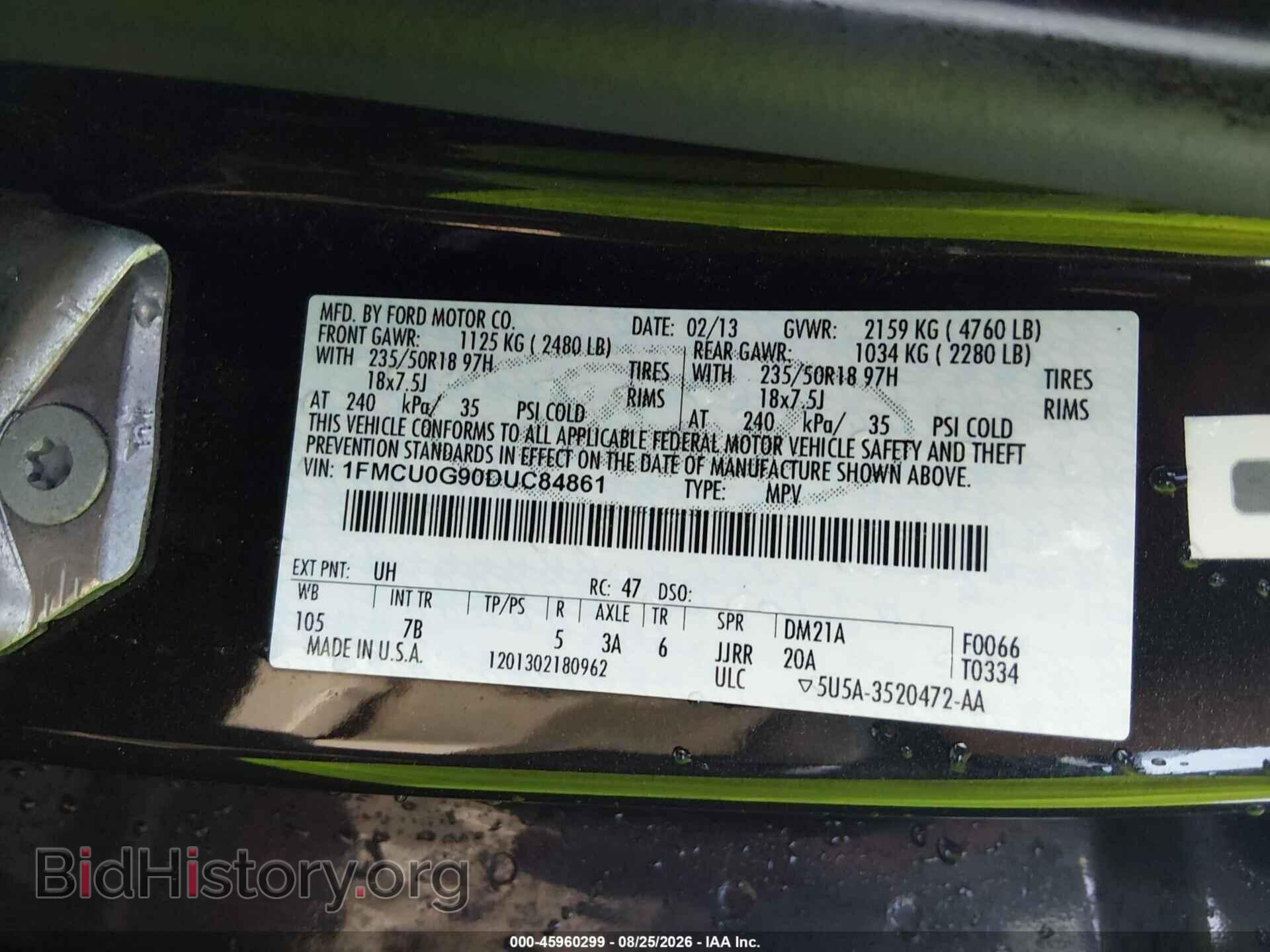 2013 FORD ESCAPE - VIN: 1FMCU0G90DUC84861 - Фото 9
