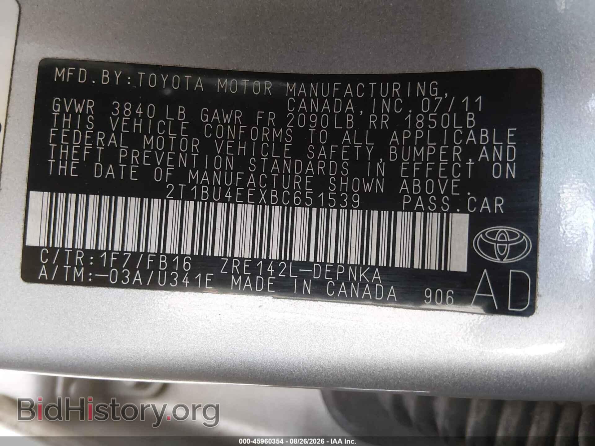 2011 TOYOTA COROLLA - VIN: 2T1BU4EEXBC651539 - Фото 9