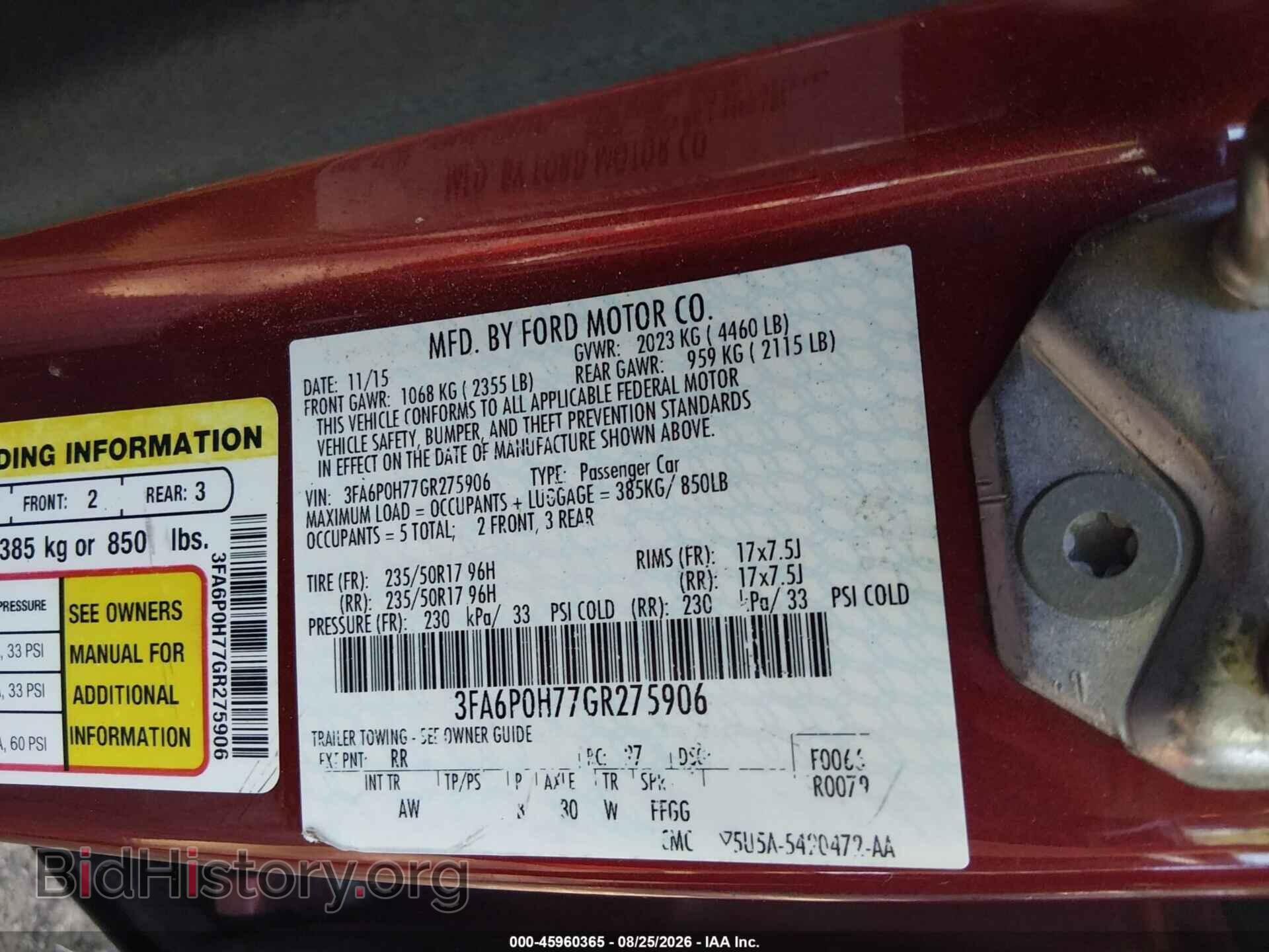 2016 FORD FUSION - VIN: 3FA6P0H77GR275906 - Photo 9