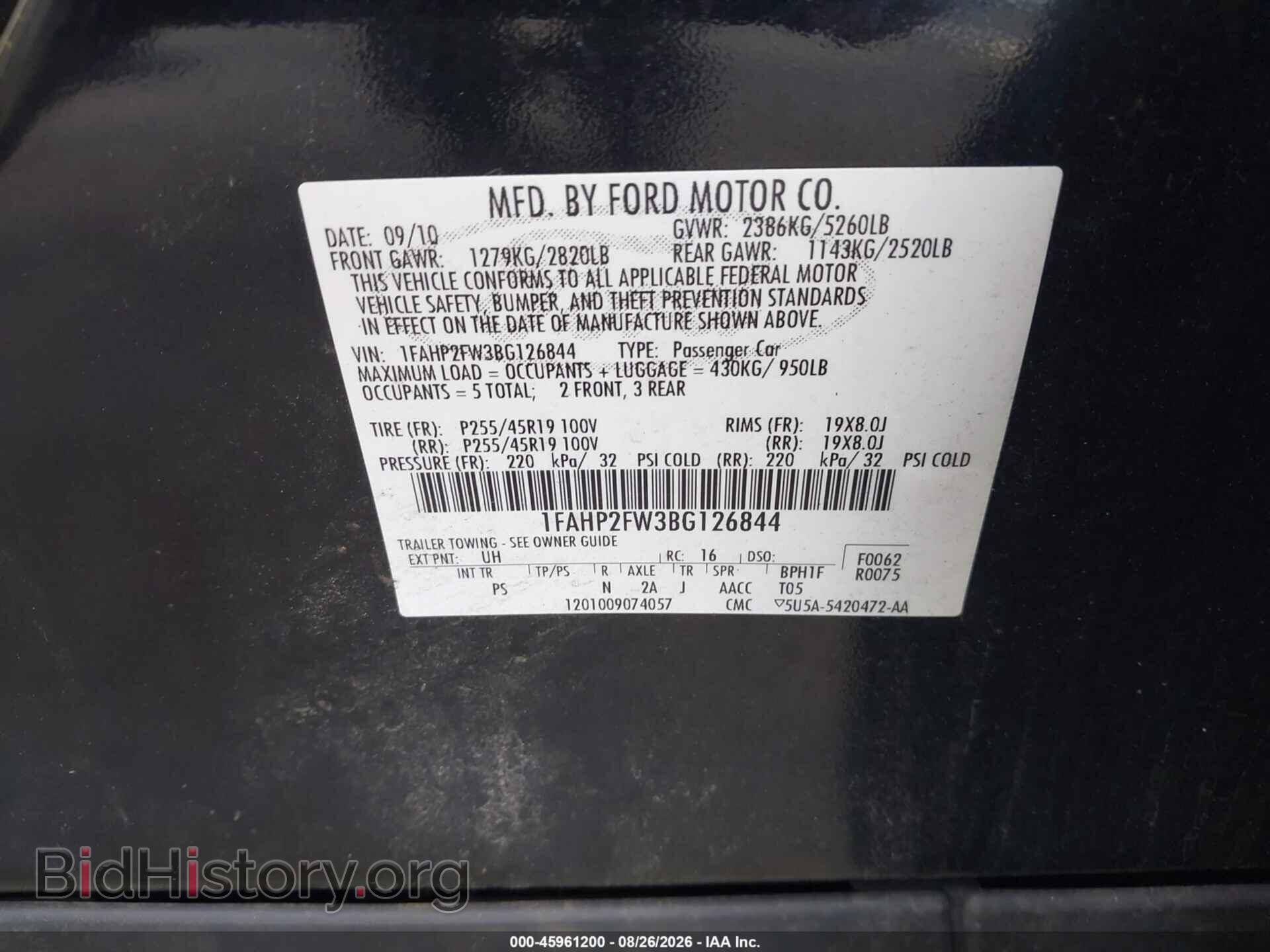 2011 FORD TAURUS - VIN: 1FAHP2FW3BG126844 - Photo 9