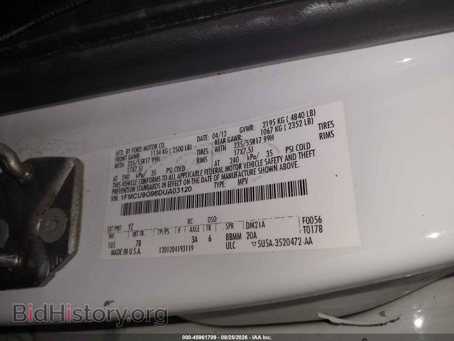2013 FORD ESCAPE - VIN: 1FMCU9G96DUA03120 - Фото 9
