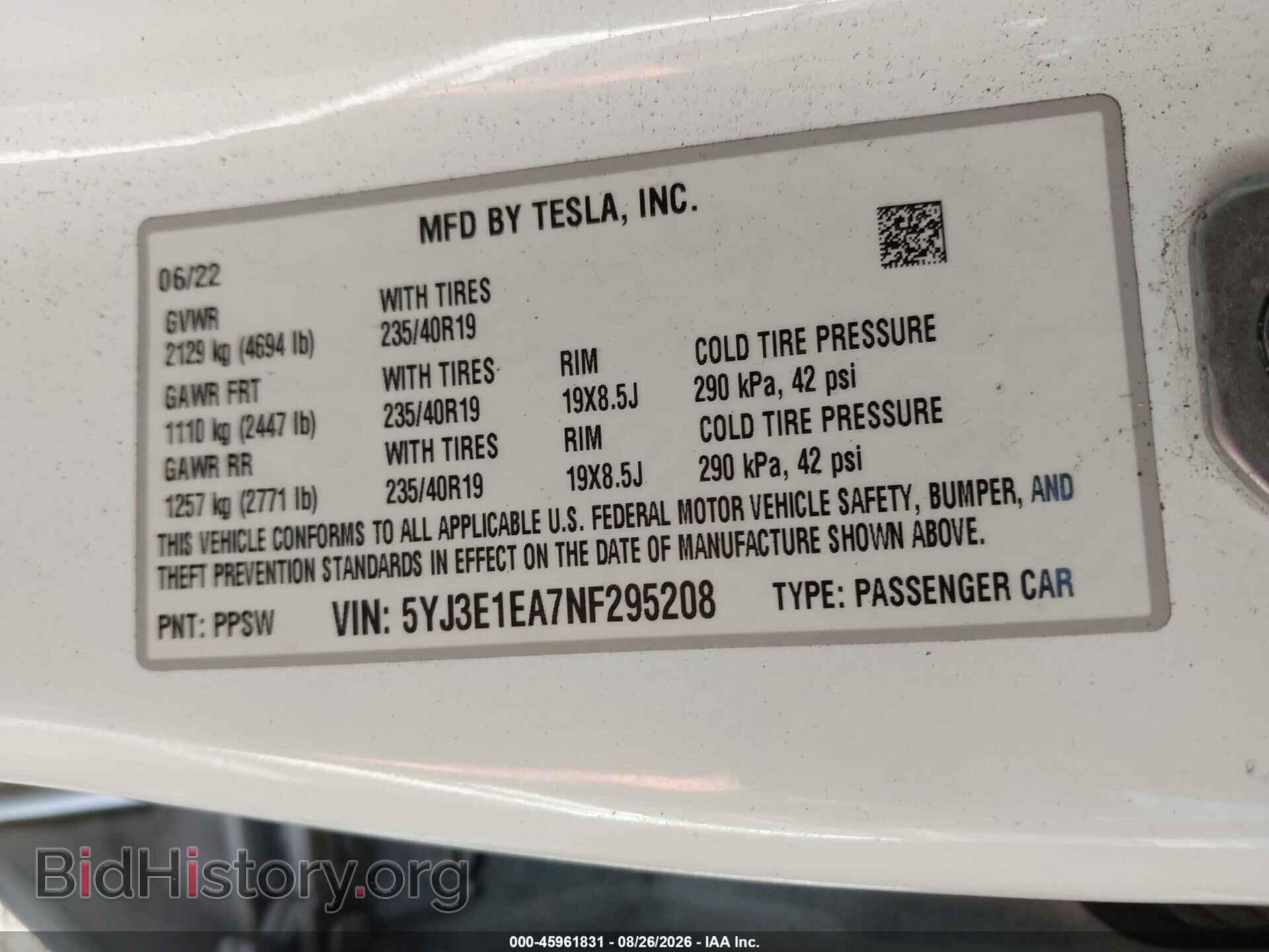 2022 TESLA MODEL 3 - VIN: 5YJ3E1EA7NF295208 - Фото 9
