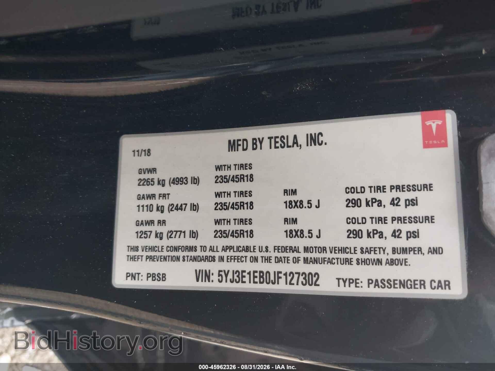2018 TESLA MODEL 3 - VIN: 5YJ3E1EB0JF127302 - Фото 9