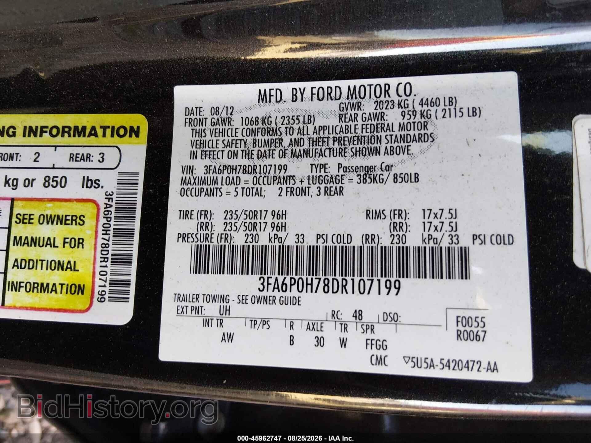 2013 FORD FUSION - VIN: 3FA6P0H78DR107199 - Фото 9
