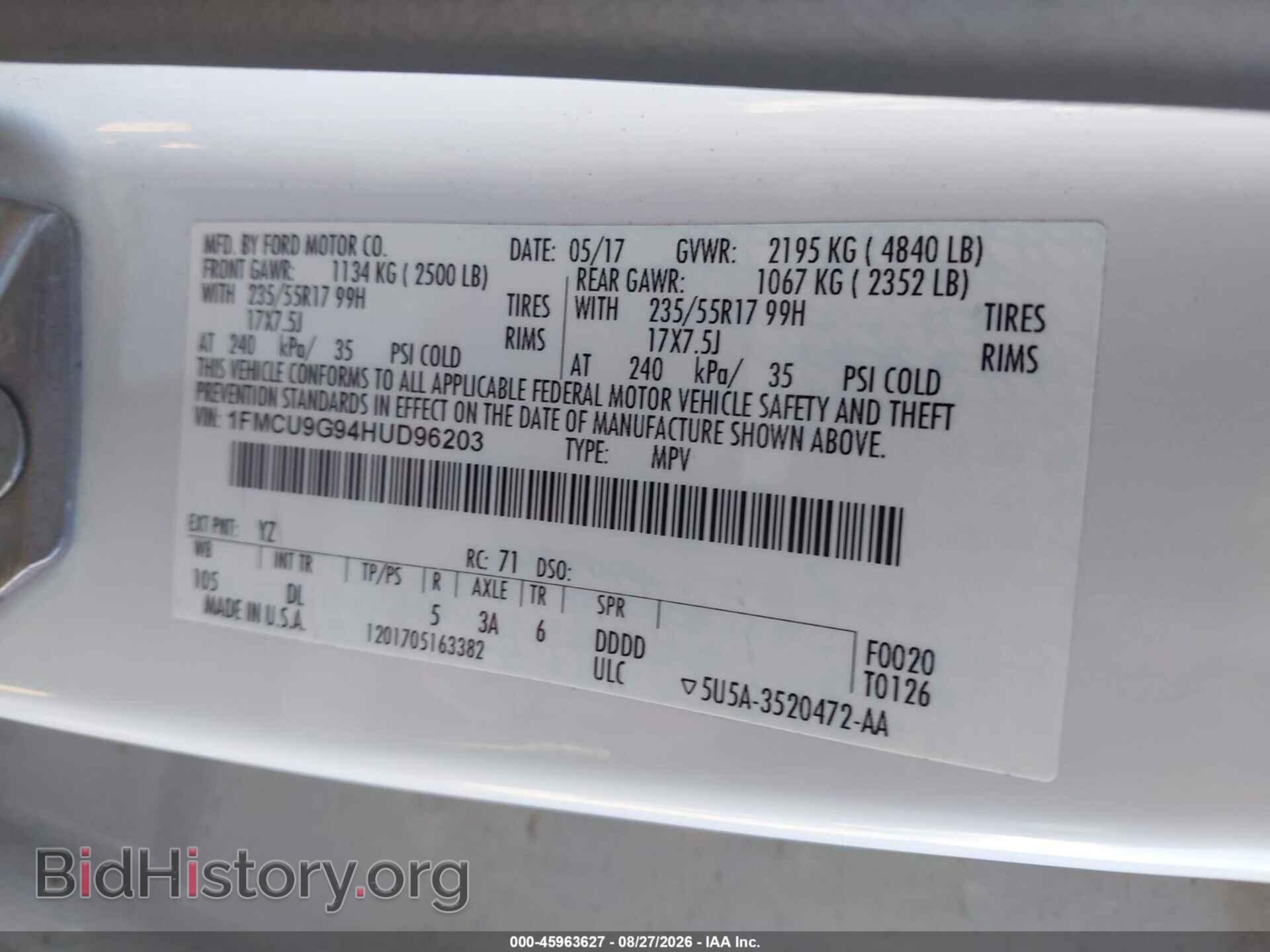 2017 FORD ESCAPE - VIN: 1FMCU9G94HUD96203 - Photo 9