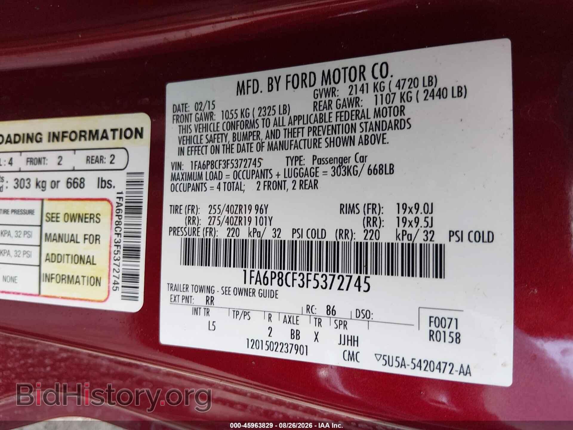 2015 FORD MUSTANG - VIN: 1FA6P8CF3F5372745 - Photo 9