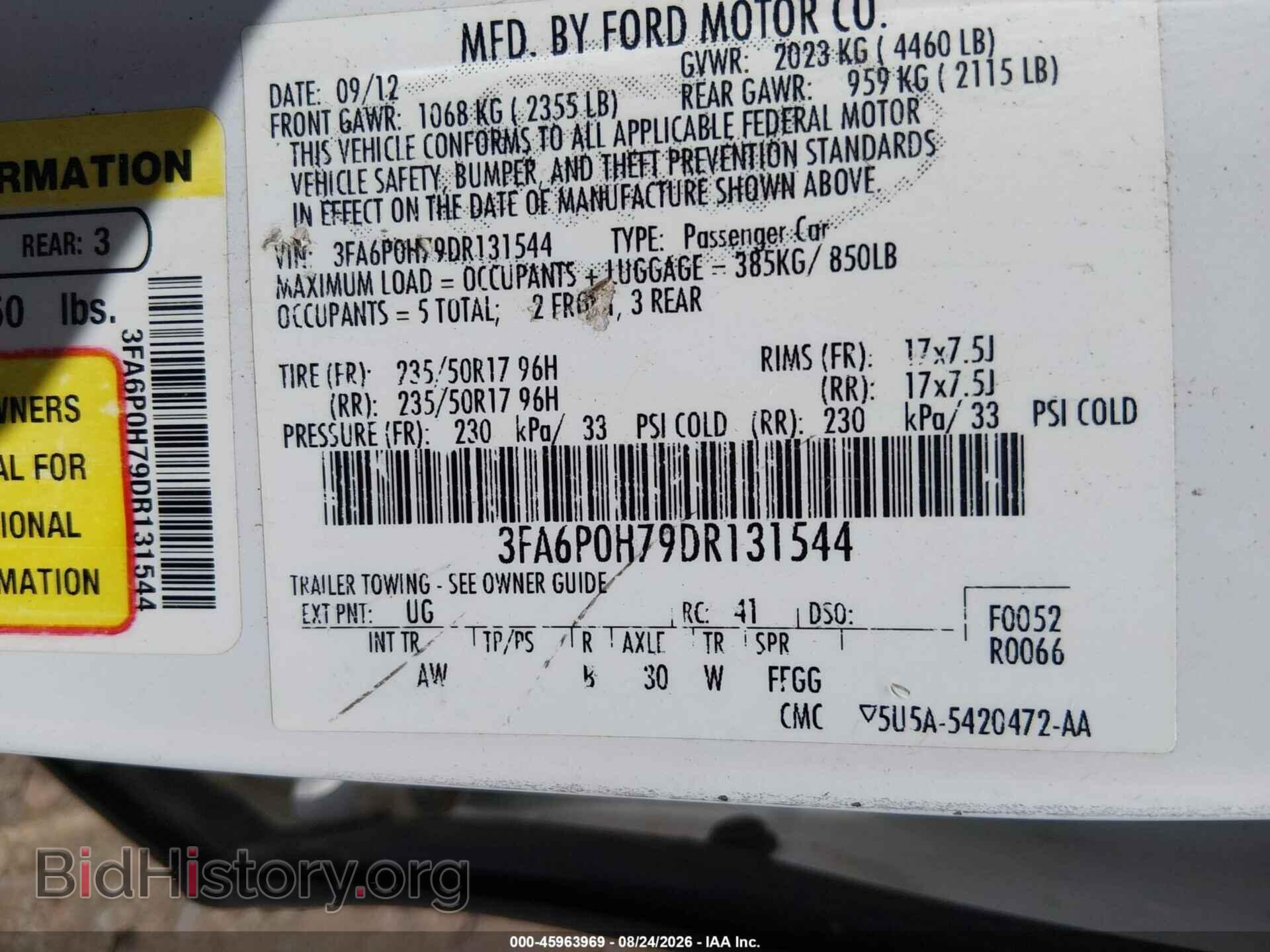 2013 FORD FUSION - VIN: 3FA6P0H79DR131544 - Photo 9