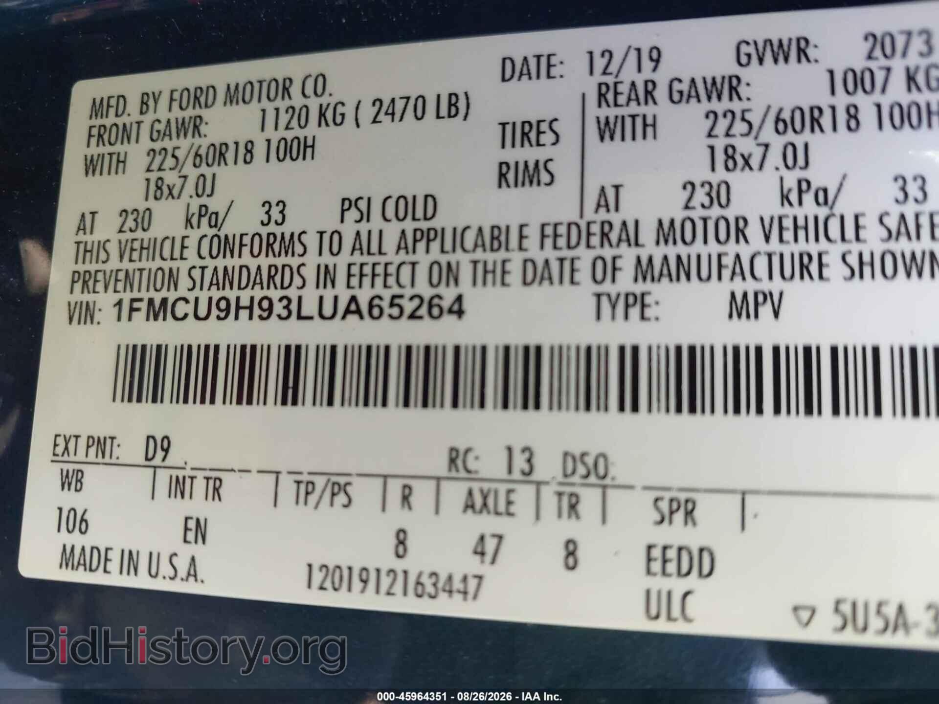 2020 FORD ESCAPE - VIN: 1FMCU9H93LUA65264 - Photo 9