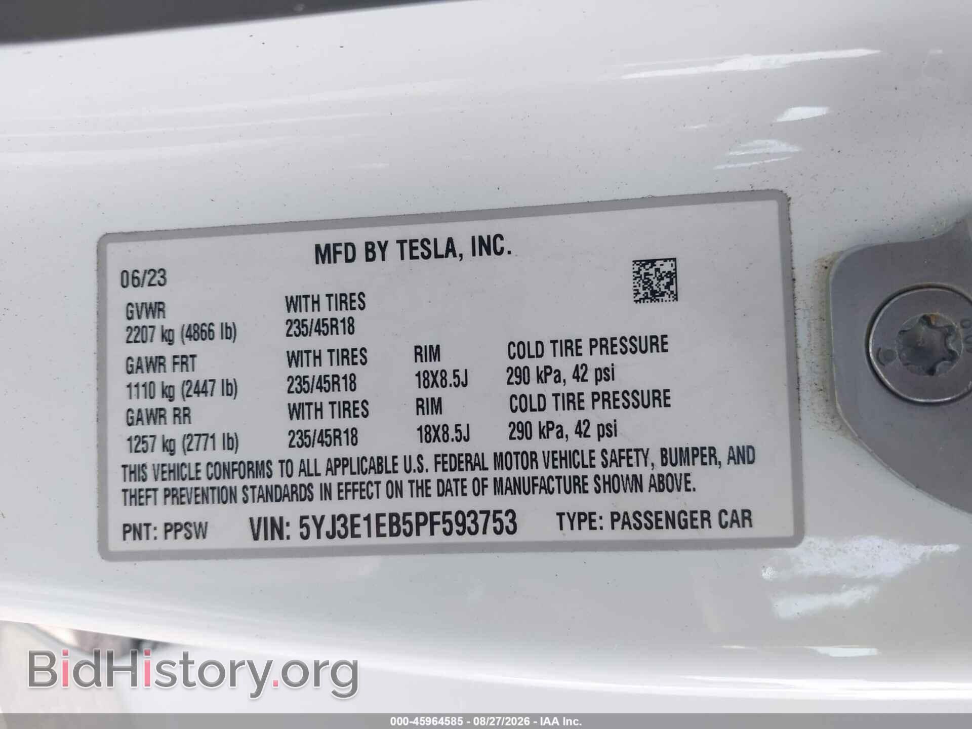 2023 TESLA MODEL 3 - VIN: 5YJ3E1EB5PF593753 - Фото 9