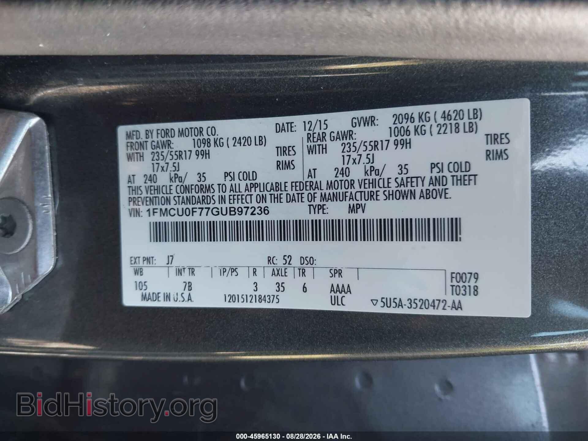 2016 FORD ESCAPE - VIN: 1FMCU0F77GUB97236 - Photo 9
