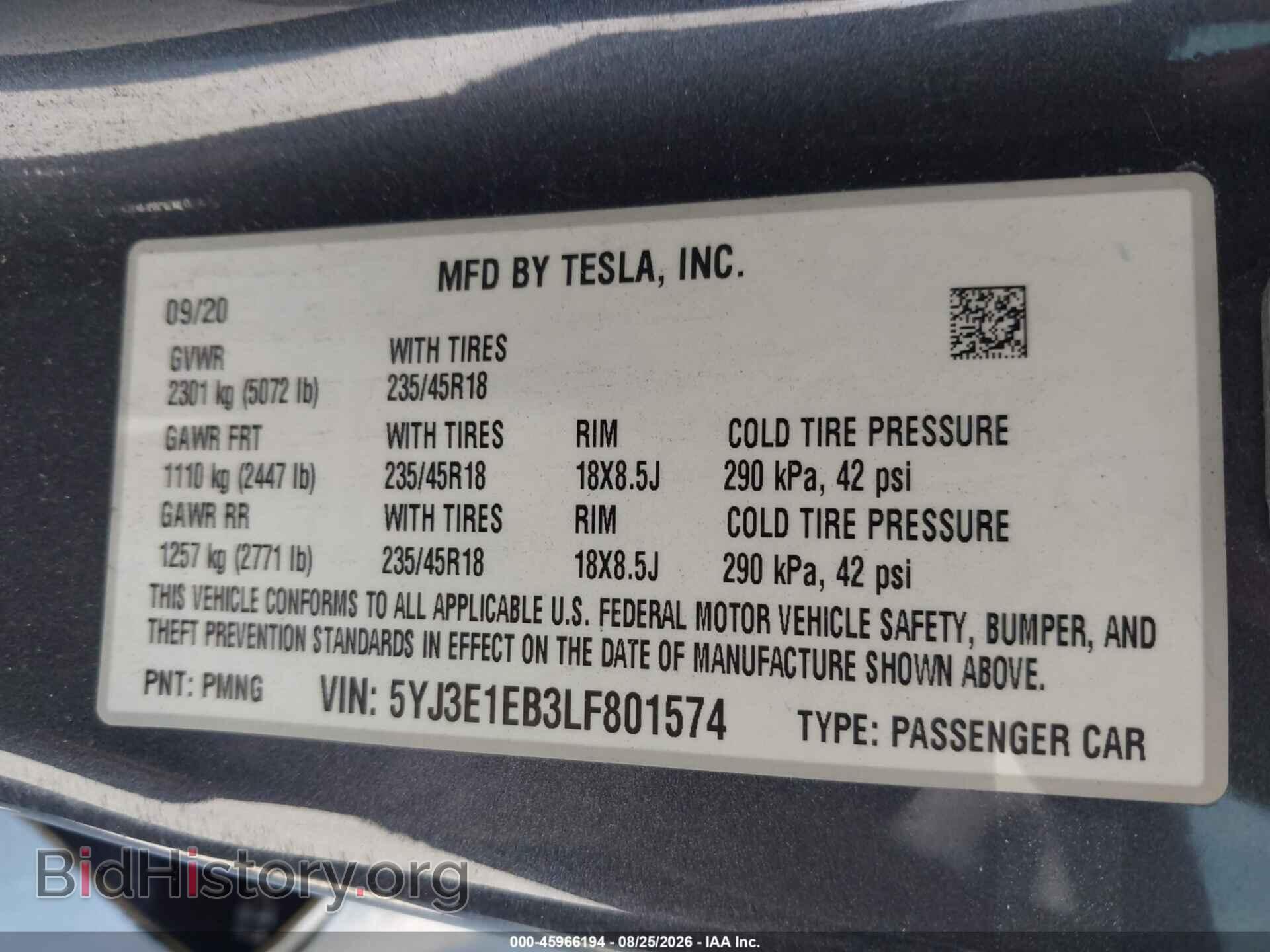 2020 TESLA MODEL 3 - VIN: 5YJ3E1EB3LF801574 - Photo 9
