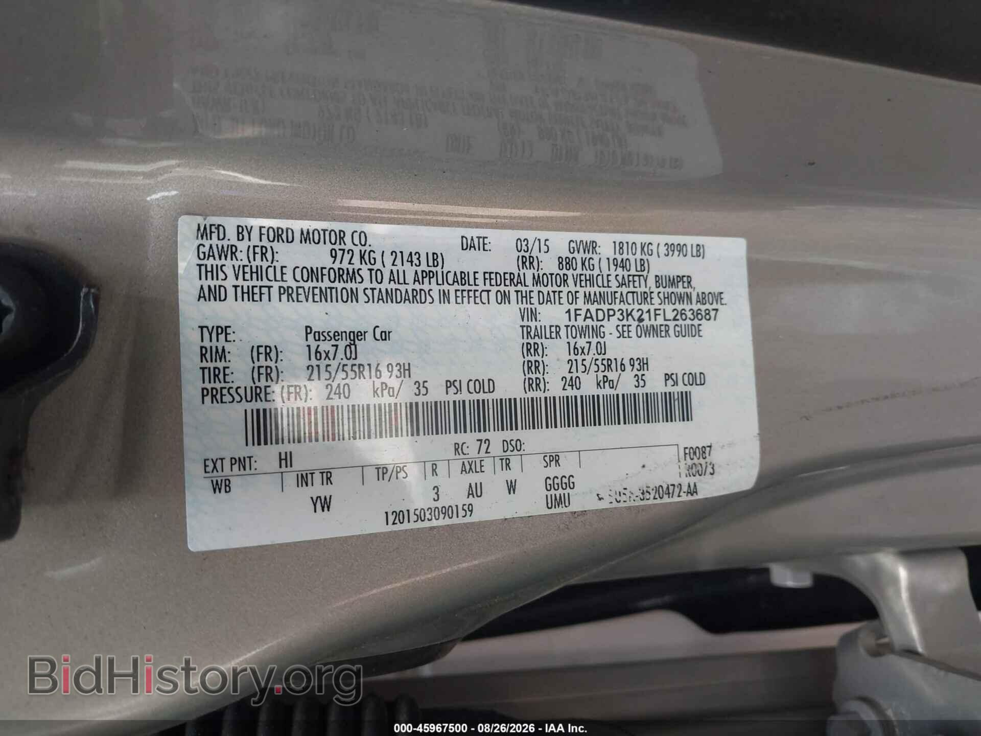 2015 FORD FOCUS - VIN: 1FADP3K21FL263687 - Фото 9