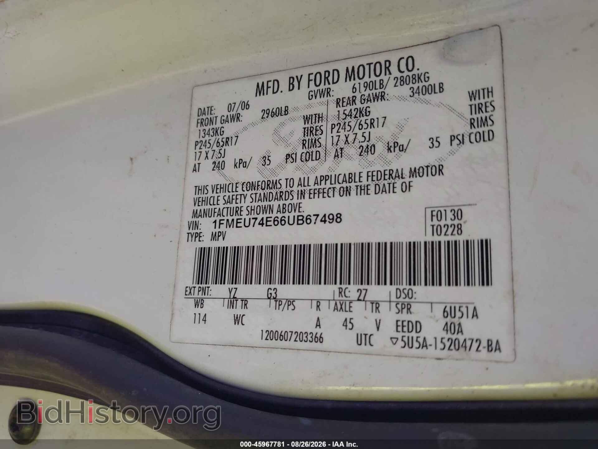 2006 FORD EXPLORER - VIN: 1FMEU74E66UB67498 - Фото 9
