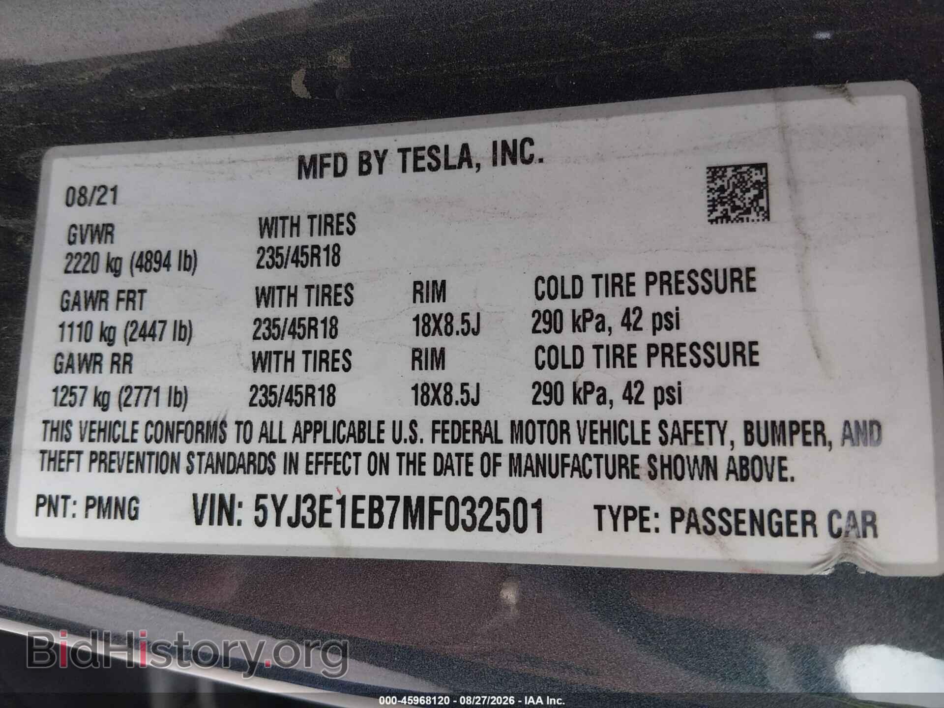 2021 TESLA MODEL 3 - VIN: 5YJ3E1EB7MF032501 - Photo 9