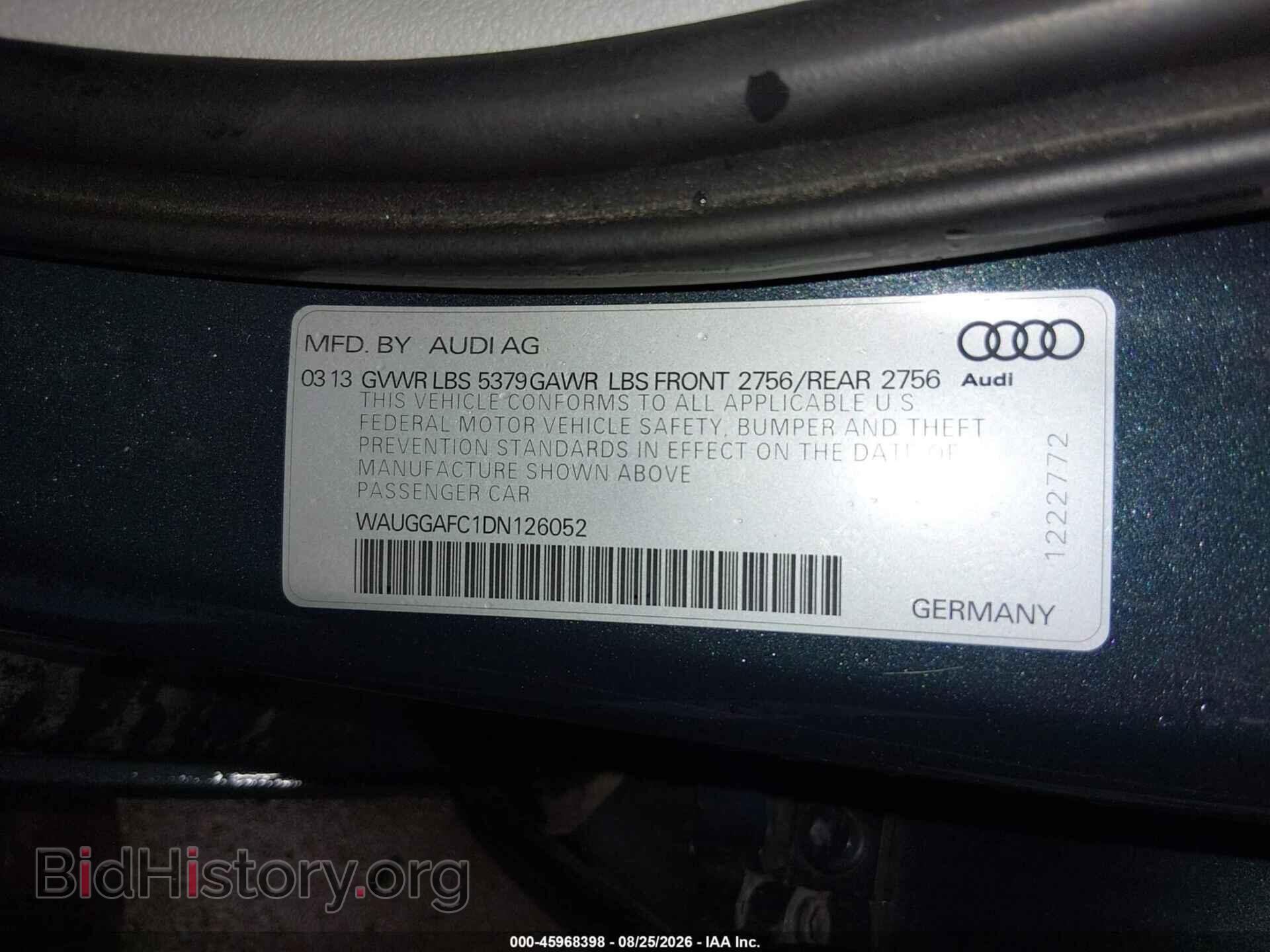2013 AUDI A6 - VIN: WAUGGAFC1DN126052 - Фото 9