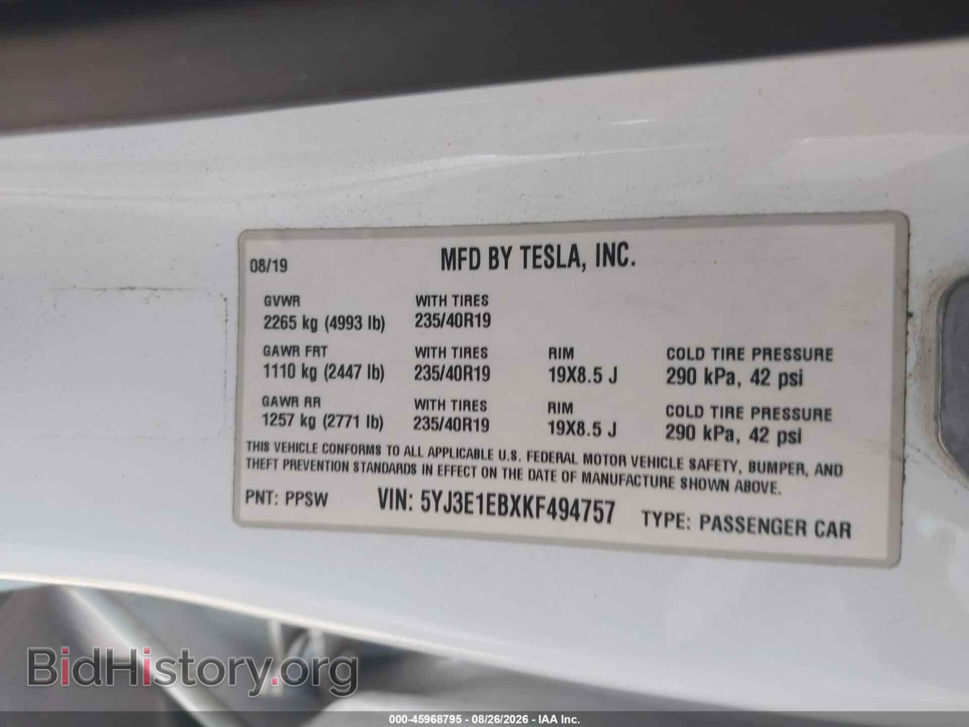 2019 TESLA MODEL 3 - VIN: 5YJ3E1EBXKF494757 - Photo 9