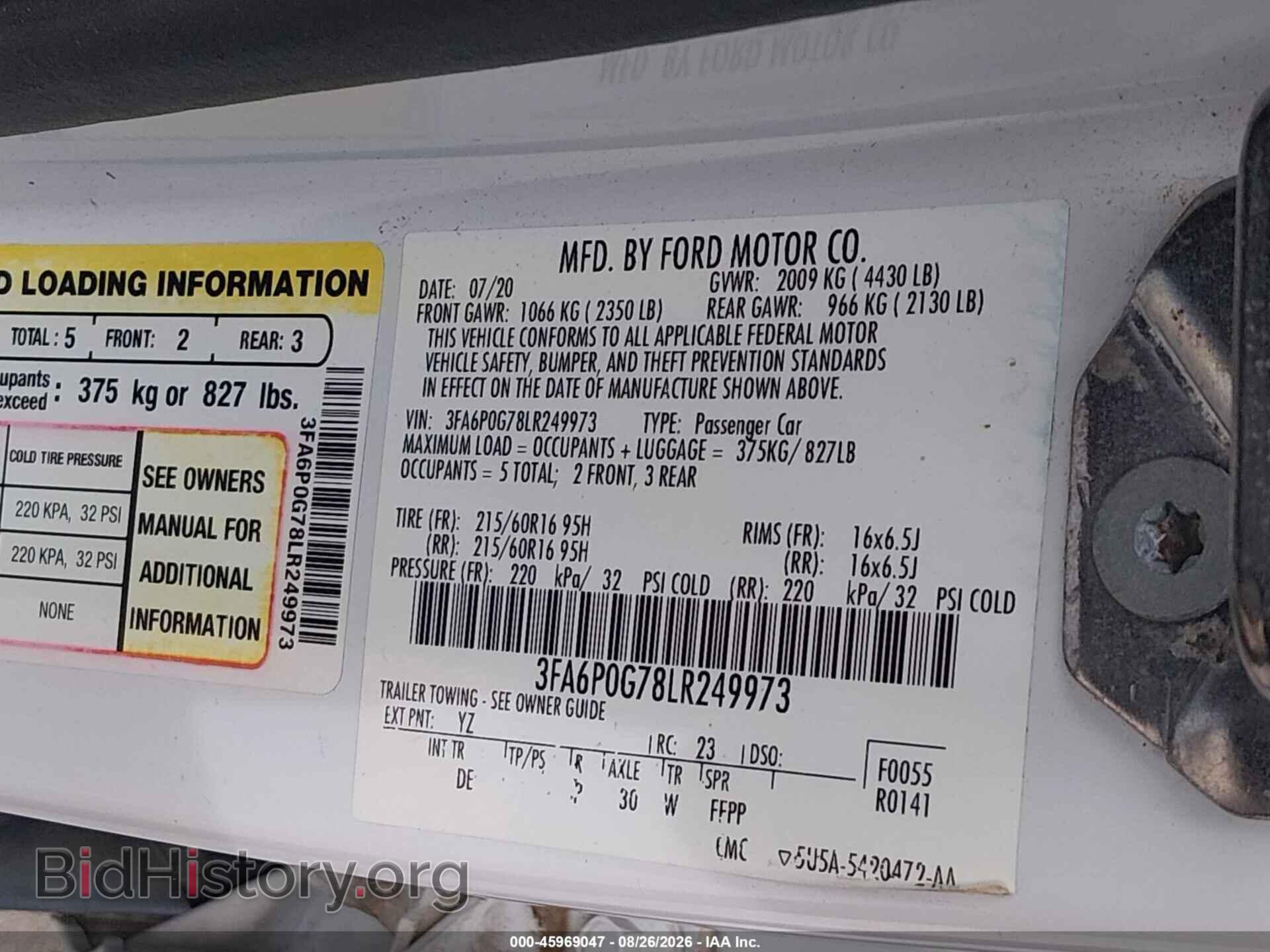 2020 FORD FUSION - VIN: 3FA6P0G78LR249973 - Photo 9