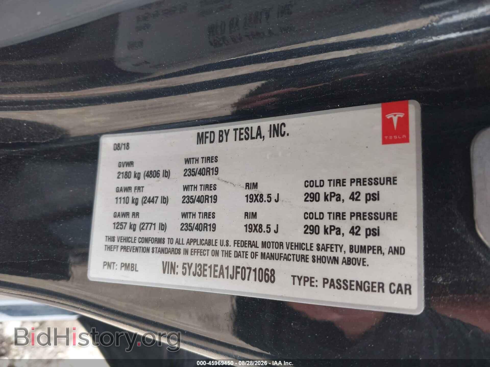 2018 TESLA MODEL 3 - VIN: 5YJ3E1EA1JF071068 - Фото 9