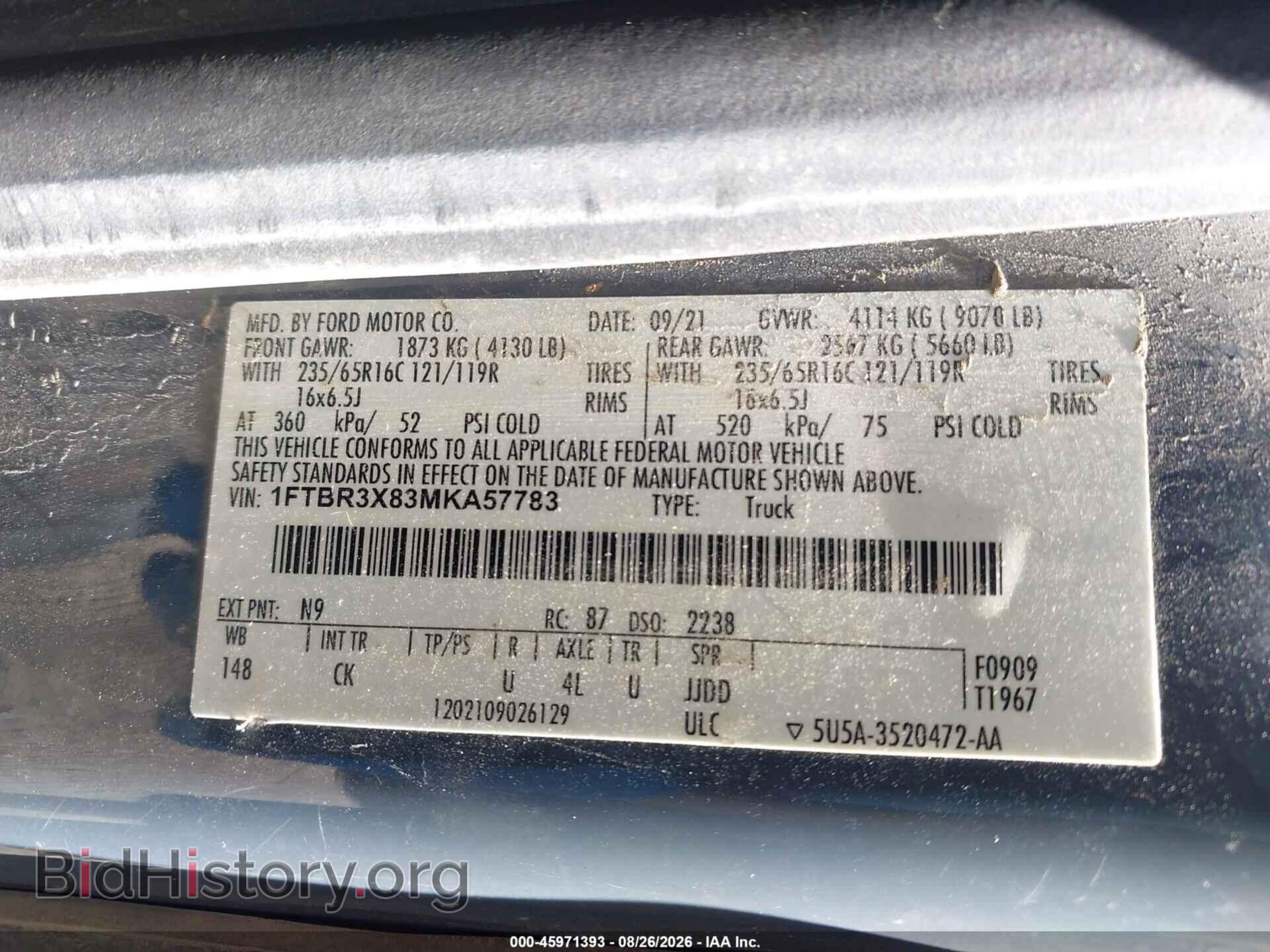 2021 FORD TRANSIT-250 CARGO VAN - VIN: 1FTBR3X83MKA57783 - Photo 9
