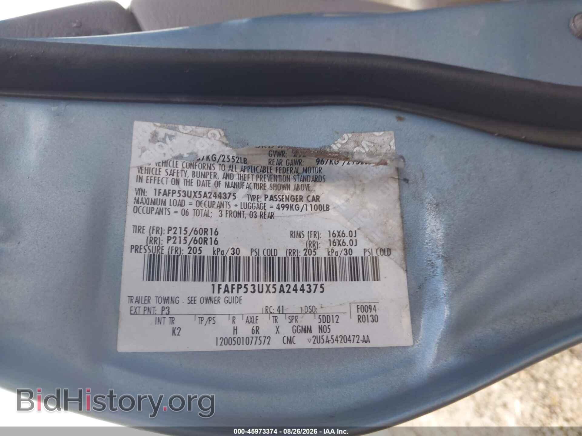 2005 FORD TAURUS - VIN: 1FAFP53UX5A244375 - Photo 9