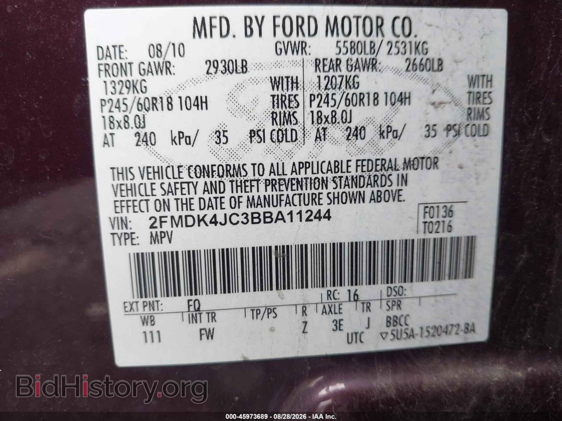 2011 FORD EDGE - VIN: 2FMDK4JC3BBA11244 - Photo 9