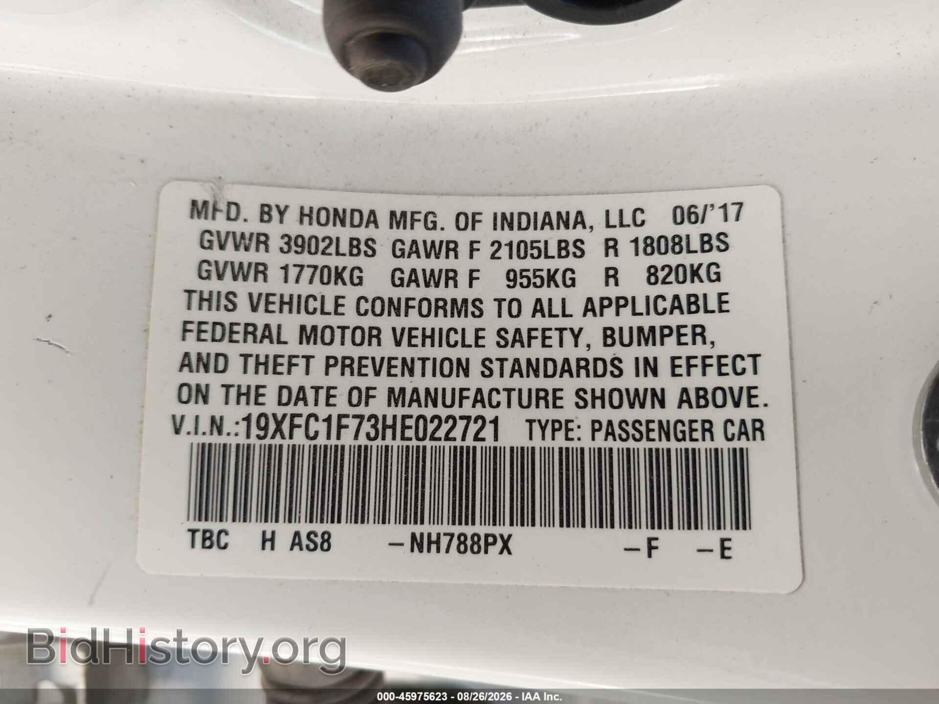 2017 HONDA CIVIC - VIN: 19XFC1F73HE022721 - Фото 9