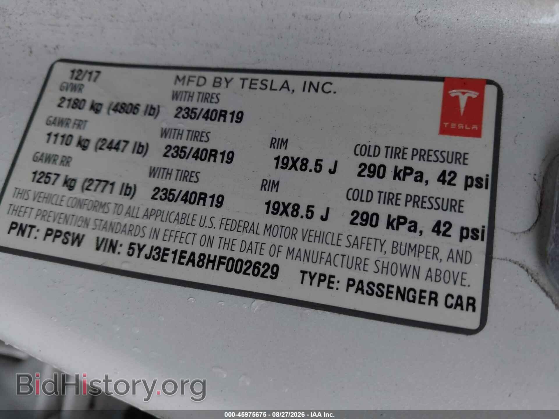 2017 TESLA MODEL 3 - VIN: 5YJ3E1EA8HF002629 - Photo 9