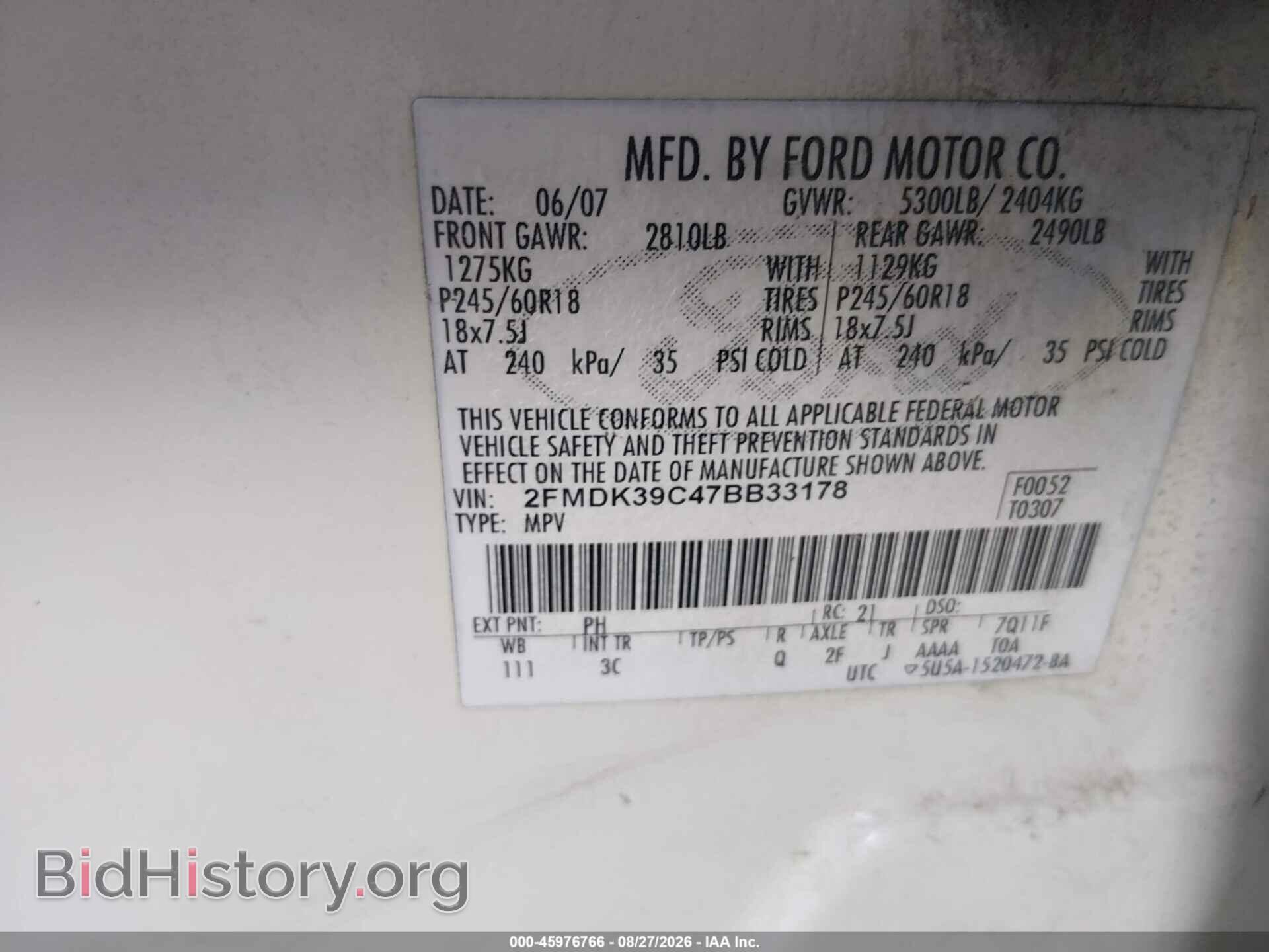 2007 FORD EDGE - VIN: 2FMDK39C47BB33178 - Photo 9