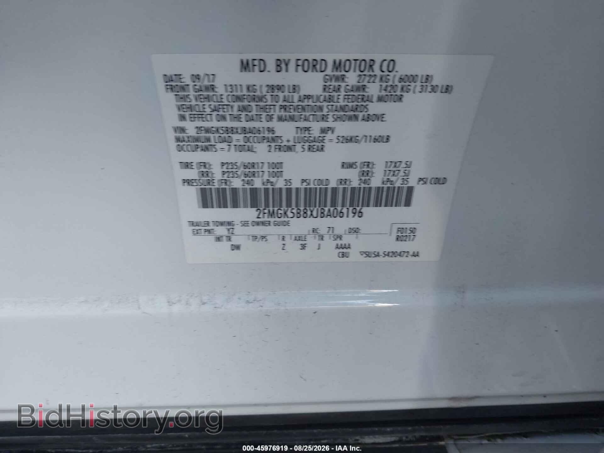 2018 FORD FLEX - VIN: 2FMGK5B8XJBA06196 - Photo 9