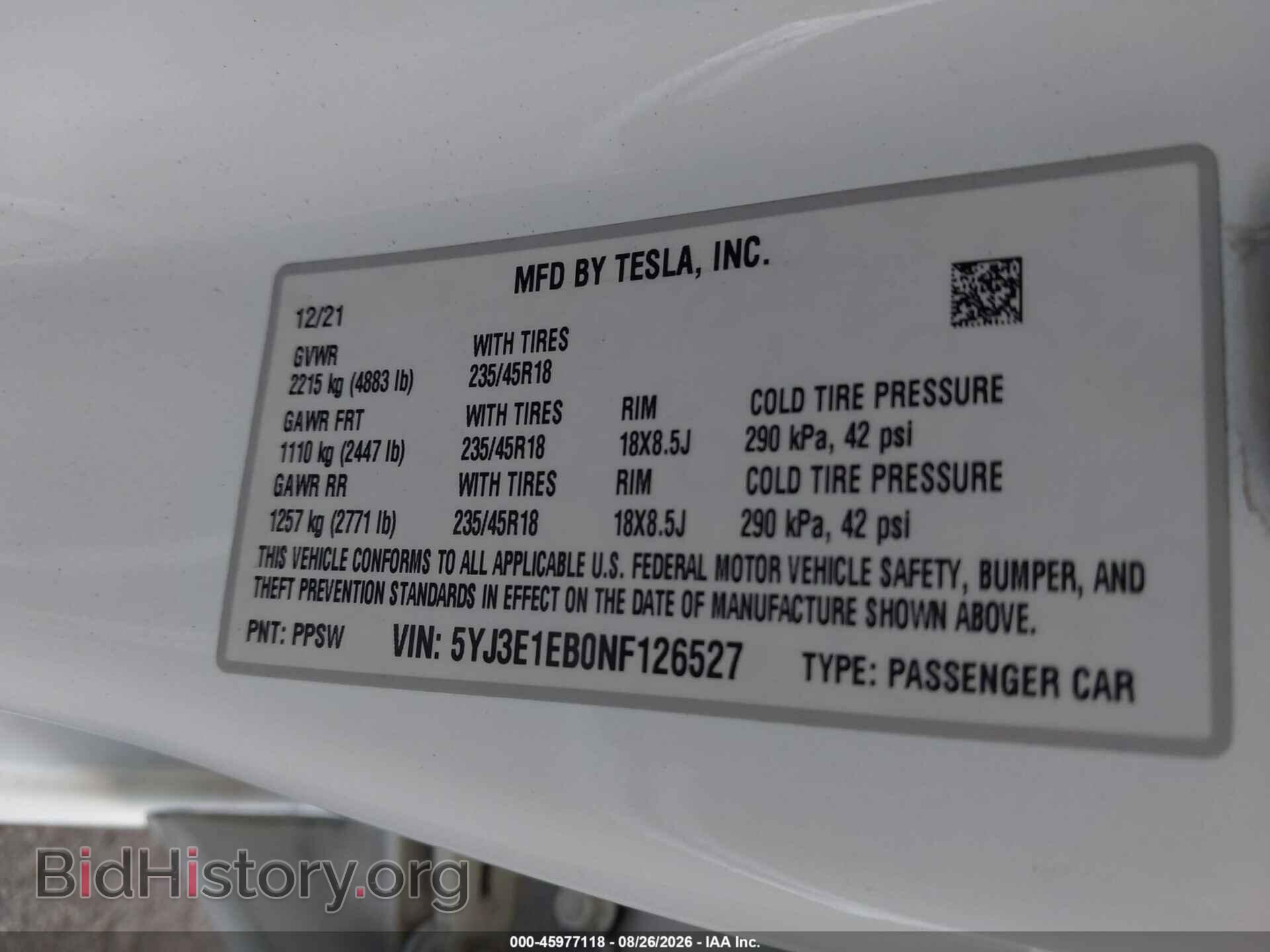 2022 TESLA MODEL 3 - VIN: 5YJ3E1EB0NF126527 - Фото 9