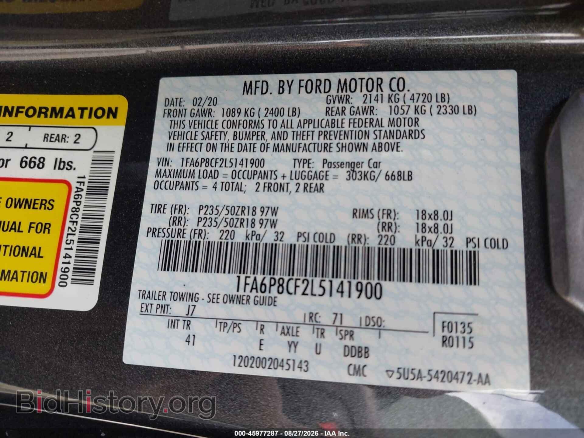 2020 FORD MUSTANG - VIN: 1FA6P8CF2L5141900 - Photo 9