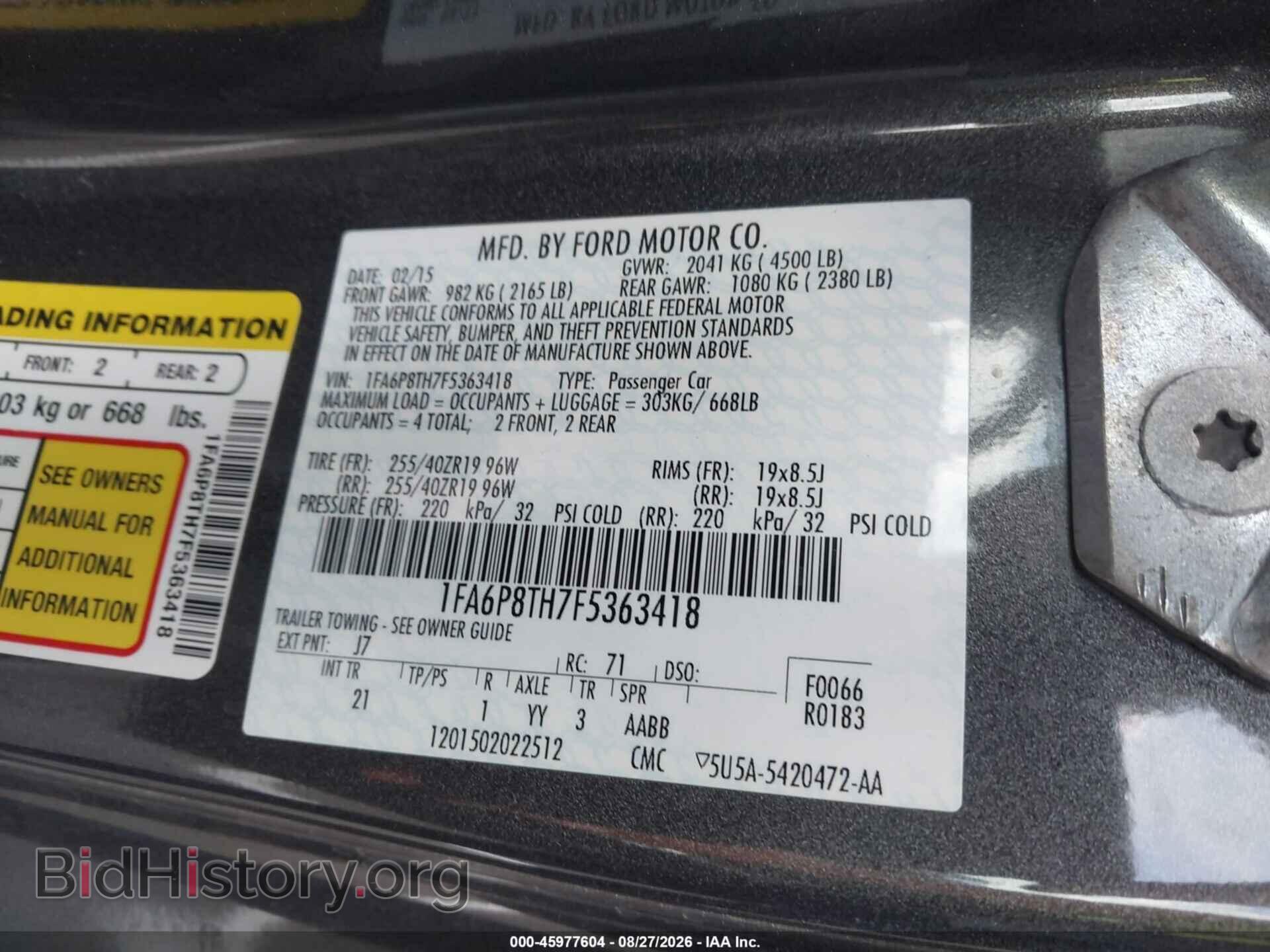 2015 FORD MUSTANG - VIN: 1FA6P8TH7F5363418 - Photo 9
