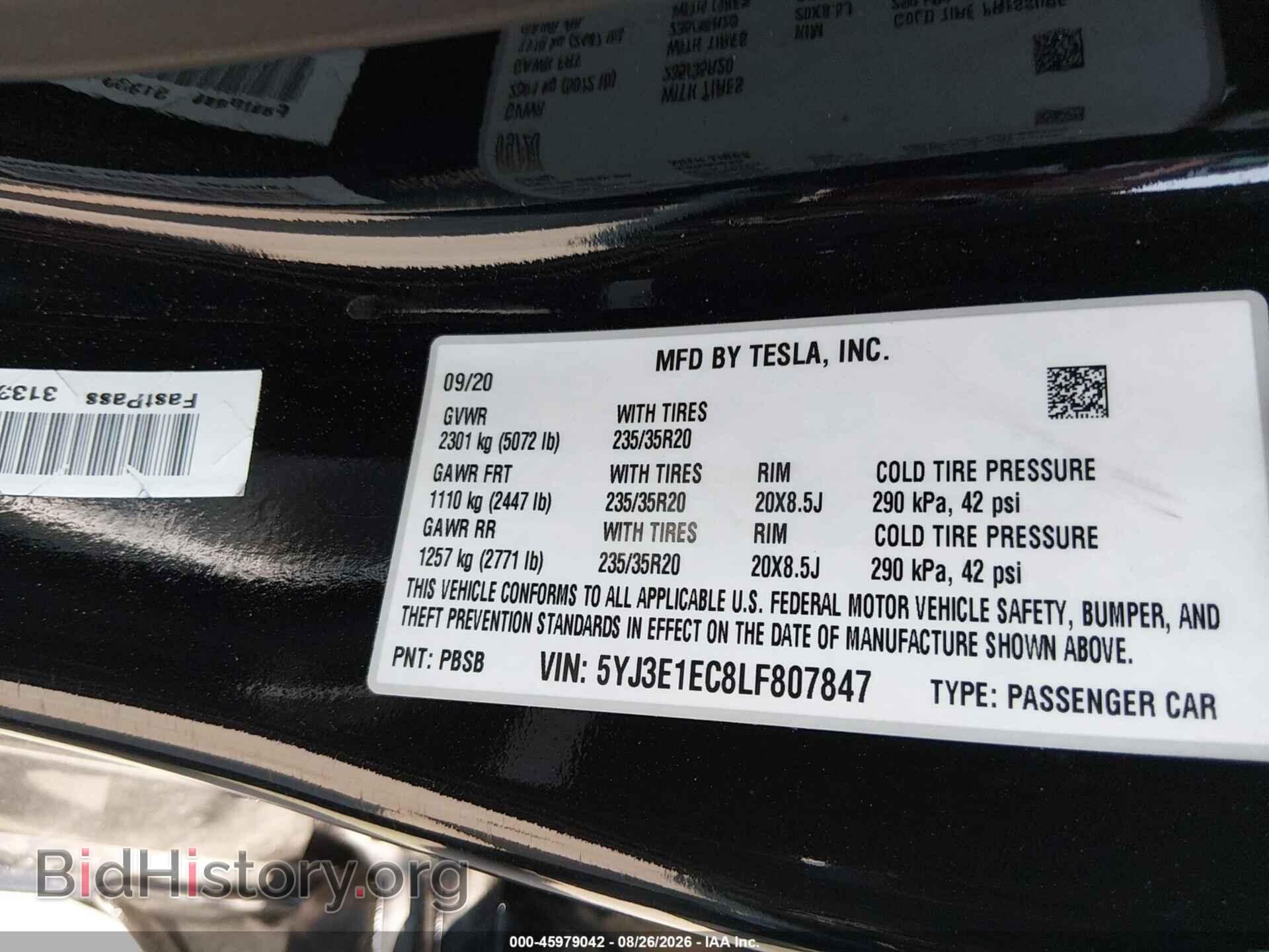 2020 TESLA MODEL 3 - VIN: 5YJ3E1EC8LF807847 - Photo 9