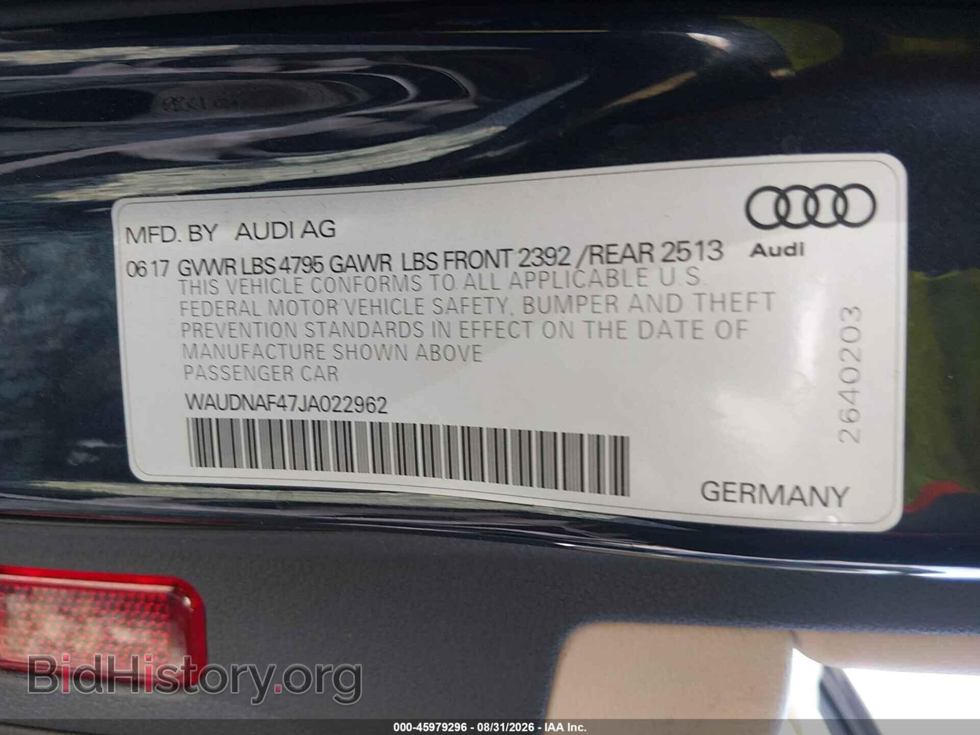 2018 AUDI A4 - VIN: WAUDNAF47JA022962 - Фото 9