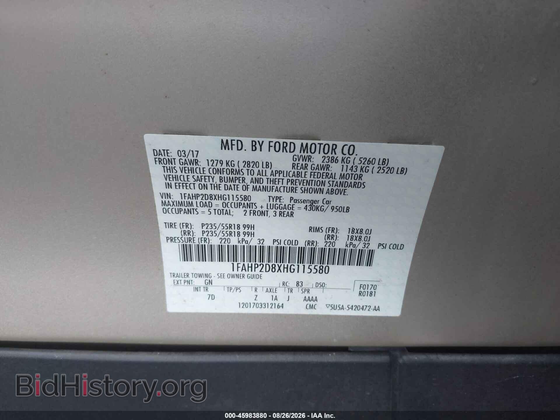 2017 FORD TAURUS - VIN: 1FAHP2D8XHG115580 - Фото 9