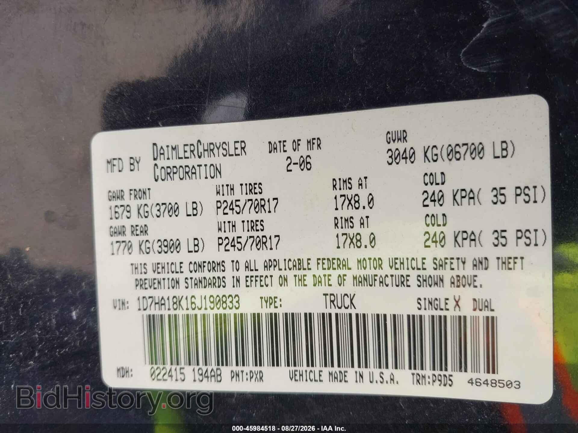 2006 DODGE RAM 1500 - VIN: 1D7HA18K16J190833 - Photo 9