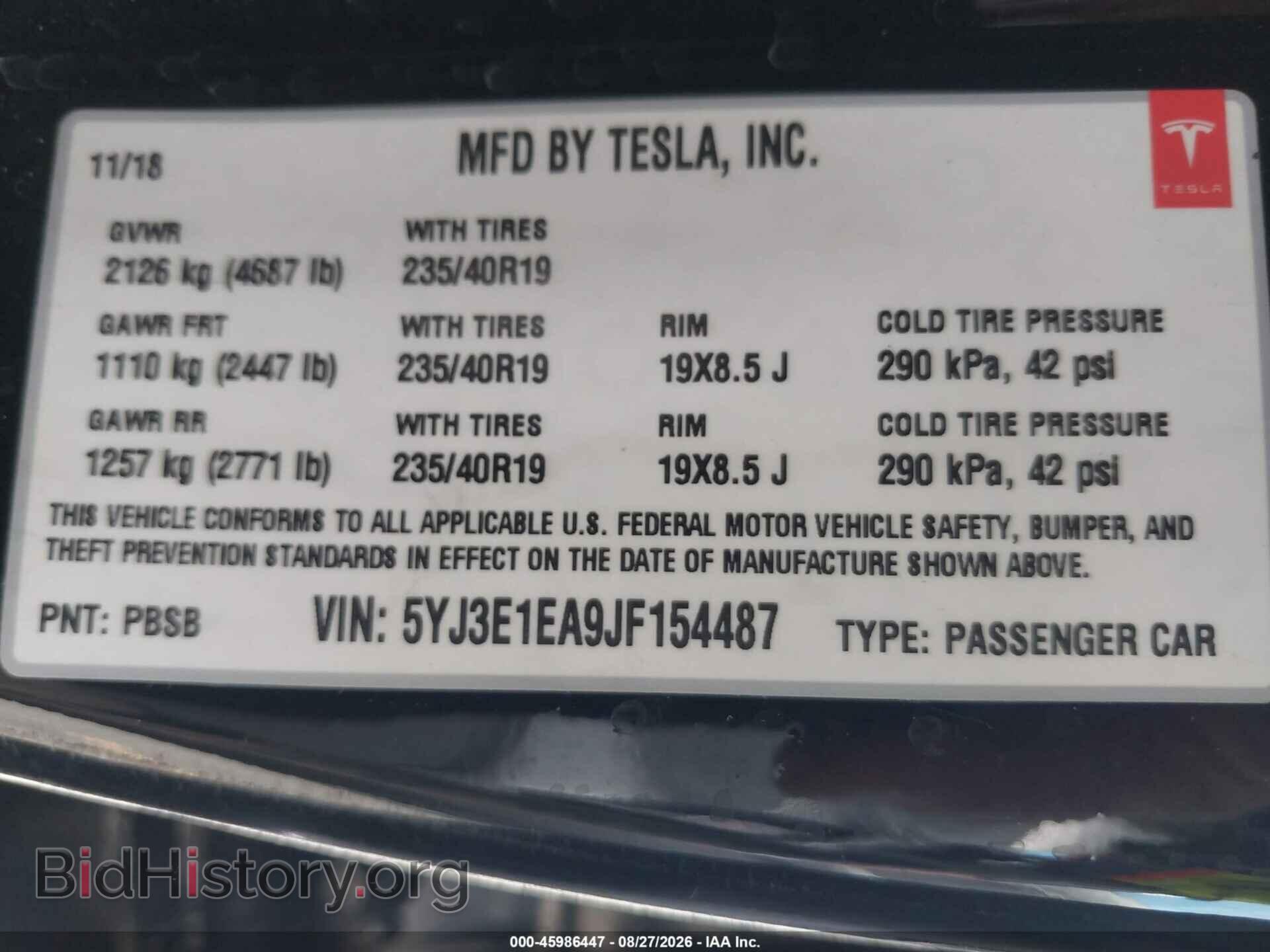 2018 TESLA MODEL 3 - VIN: 5YJ3E1EA9JF154487 - Photo 9