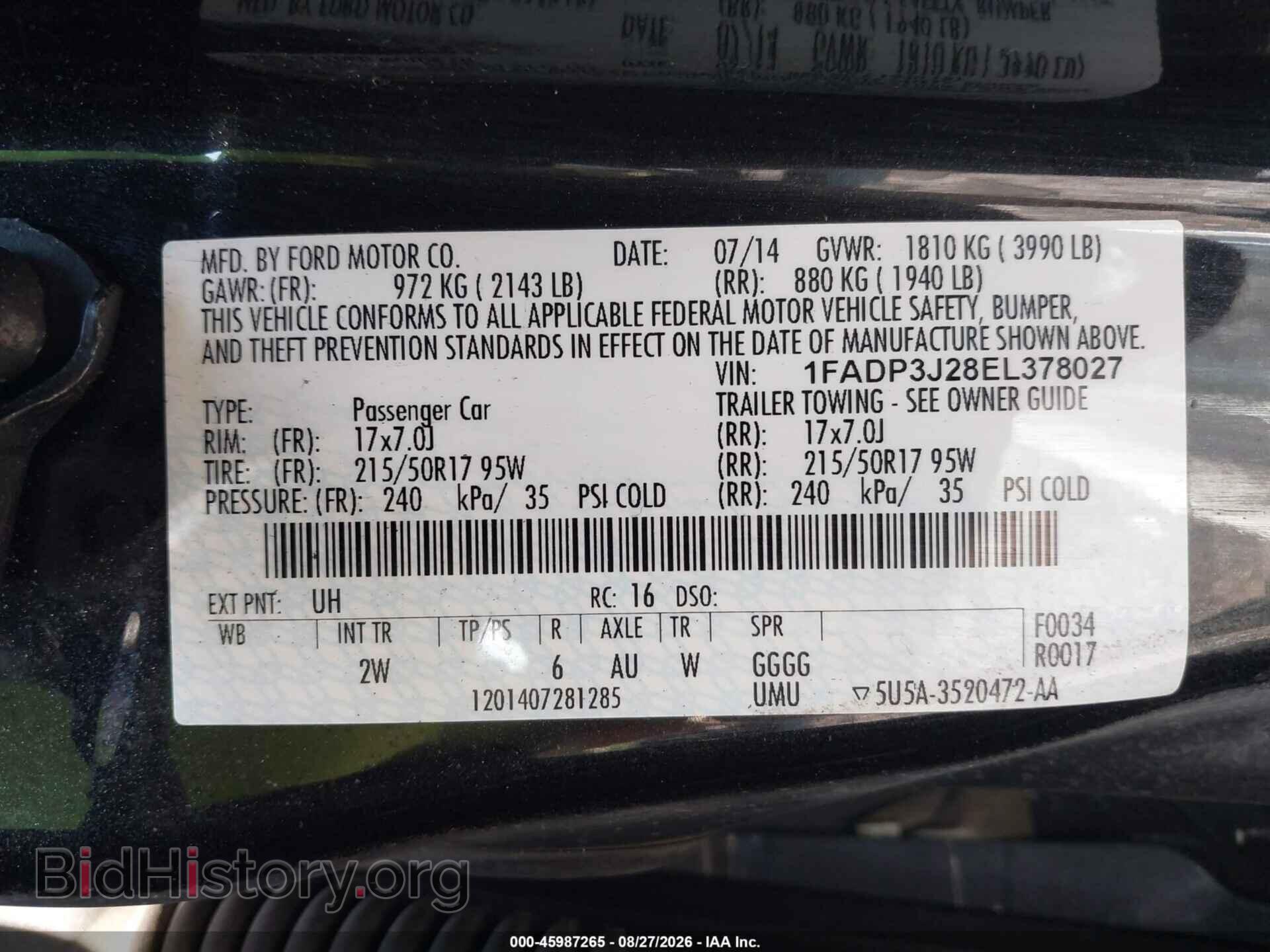 2014 FORD FOCUS - VIN: 1FADP3J28EL378027 - Фото 9