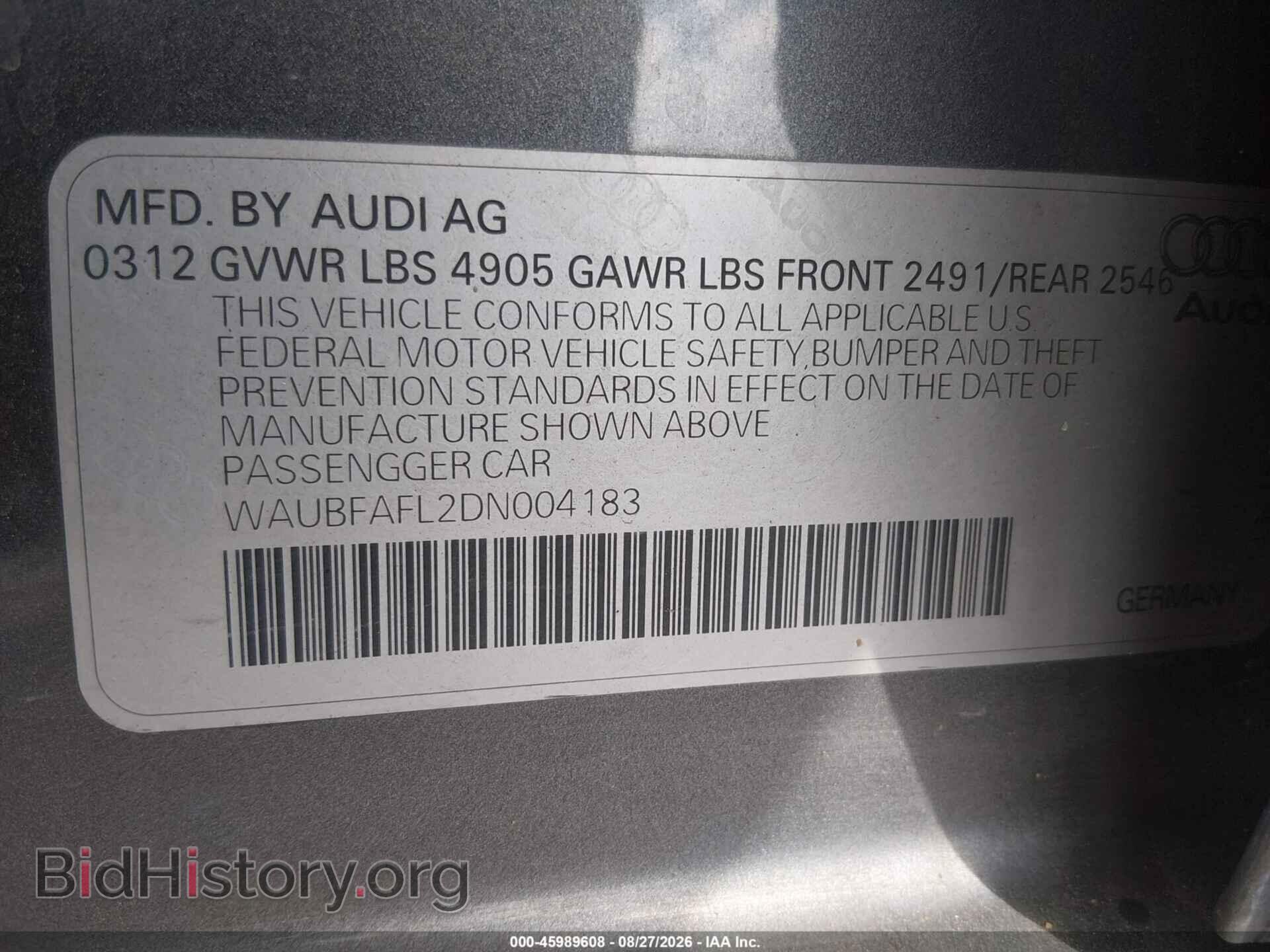 2013 AUDI A4 - VIN: WAUBFAFL2DN004183 - Фото 9