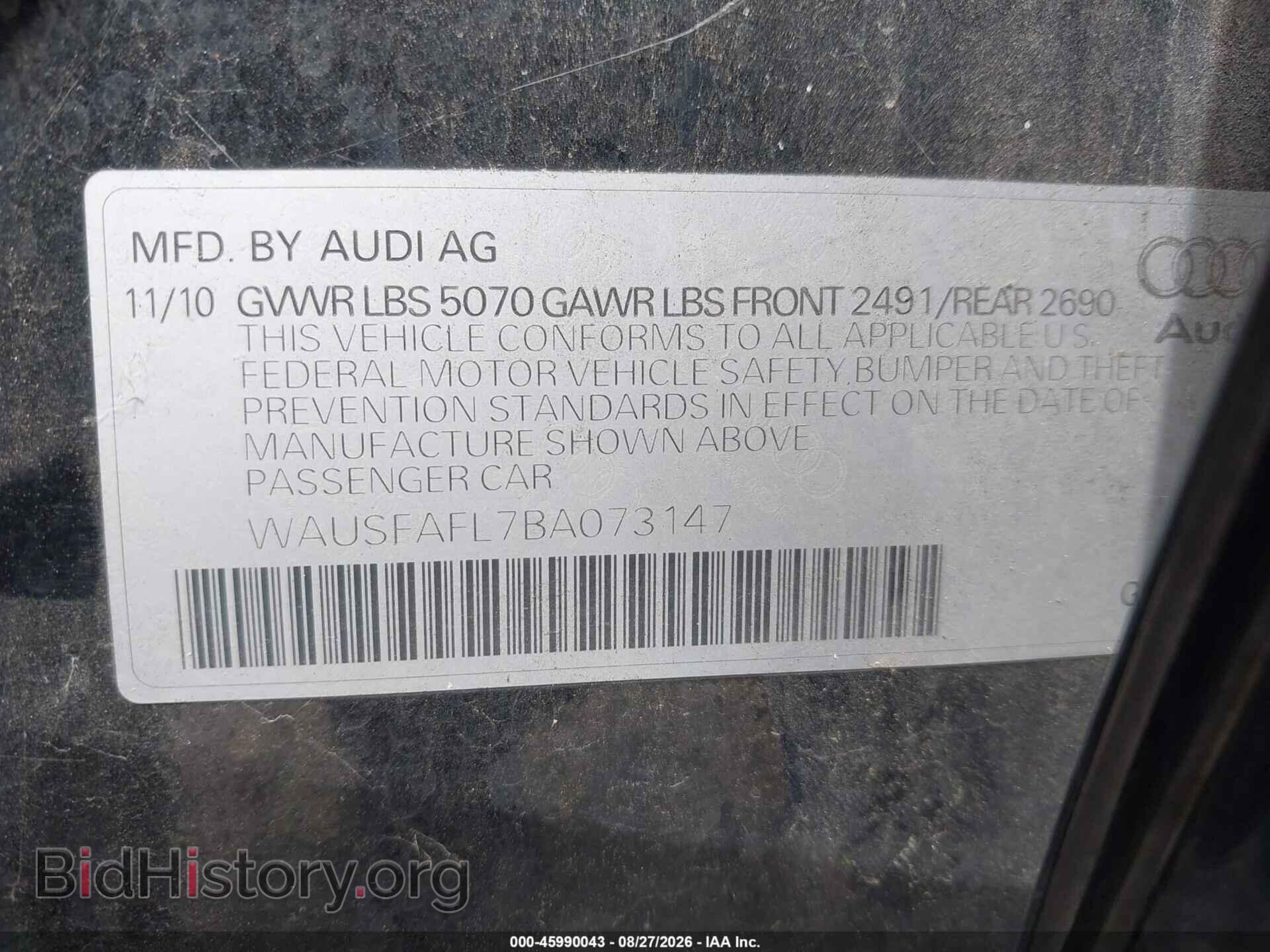 2011 AUDI A4 - VIN: WAUSFAFL7BA073147 - Photo 9